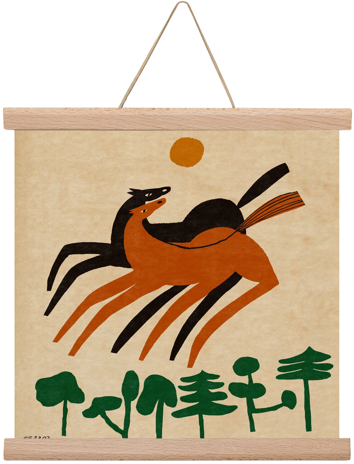 Horses in the woods , 30x30 cm (30x30 cm), Tölgy akasztó