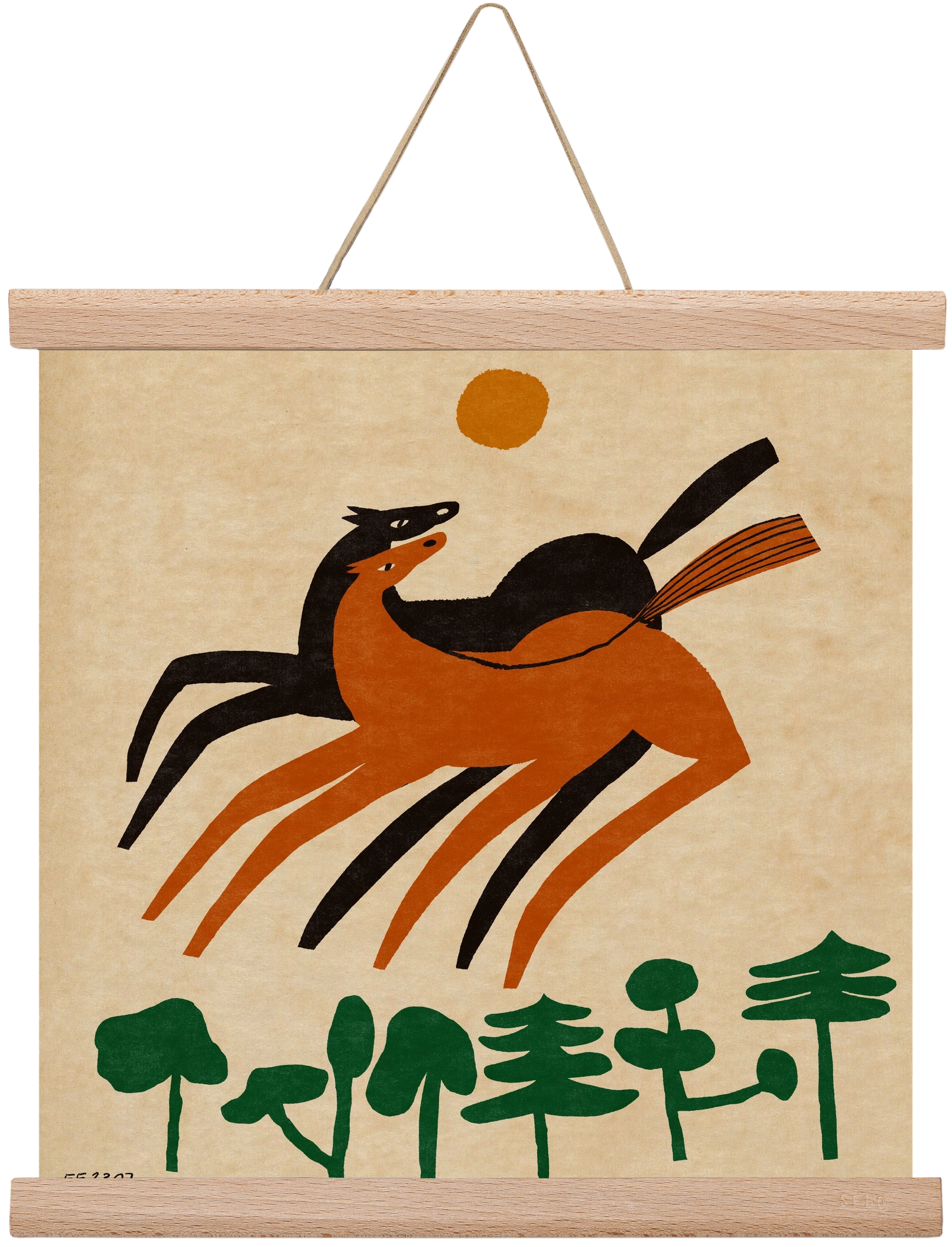 Horses in the woods , 30x30 cm (30x30 cm), Tölgy akasztó