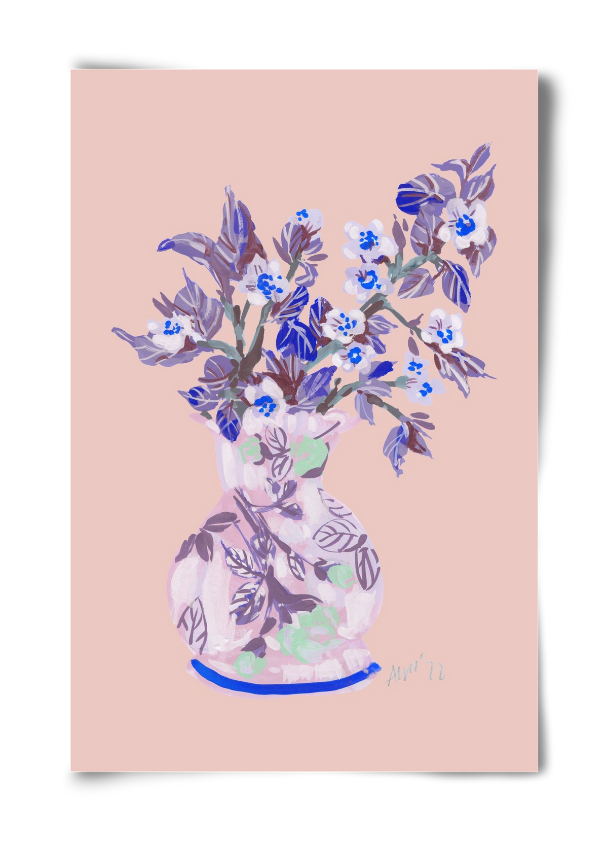 Apple Blossom In Vase- coral, 40x60 cm, Keret nélkül