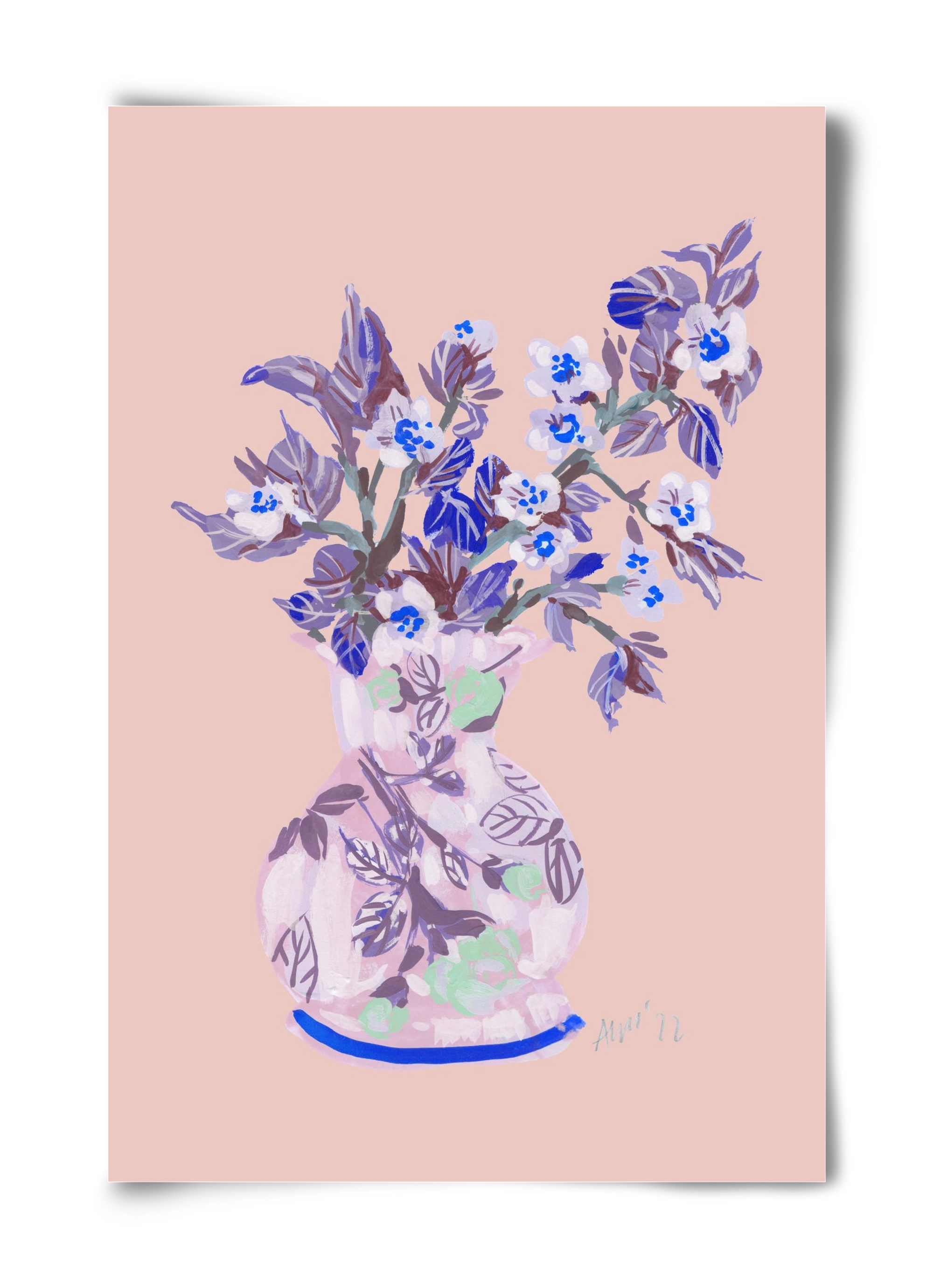 Apple Blossom In Vase- coral, 40x60 cm, Keret nélkül