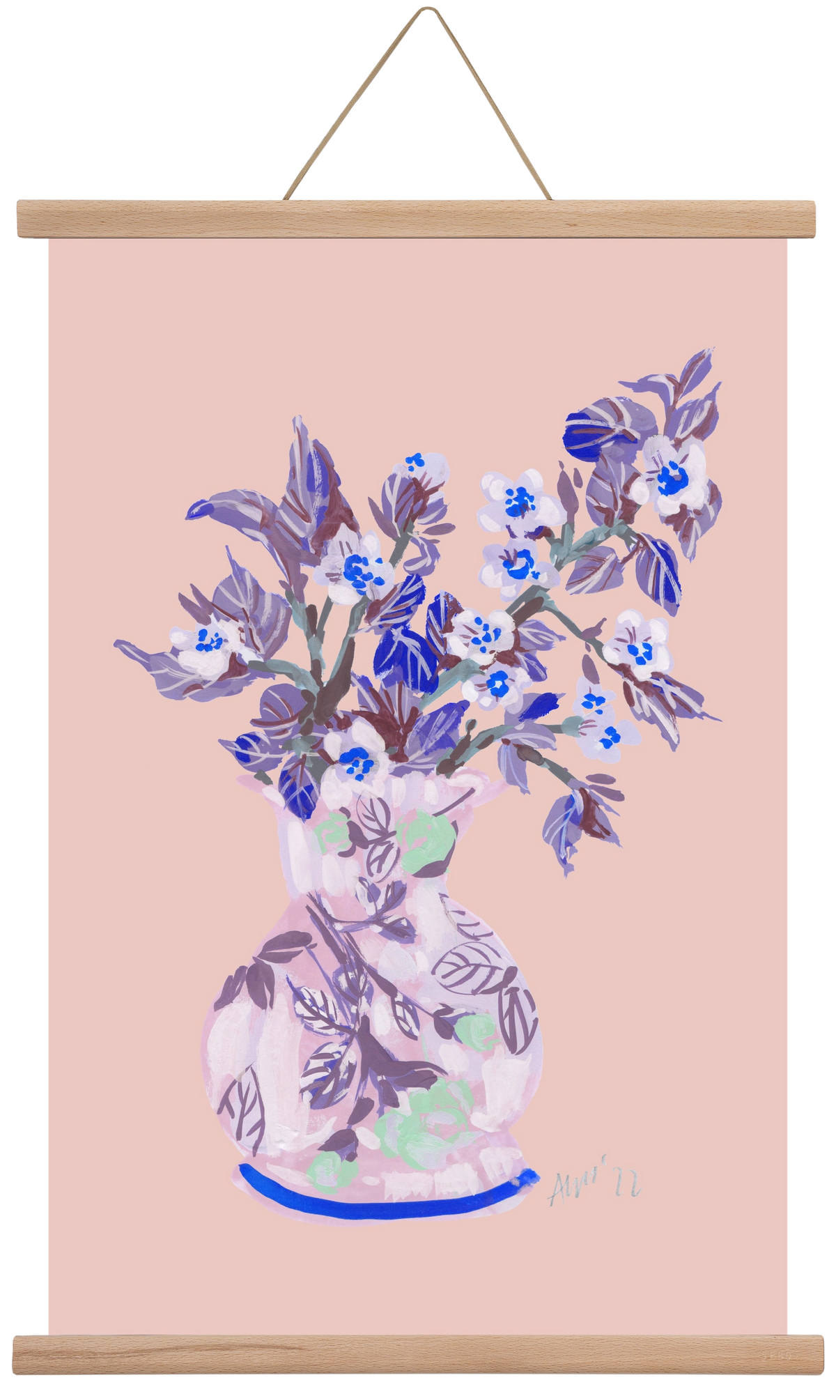 Apple Blossom In Vase- coral, 40x60 cm (40x60 cm), Tölgy akasztó