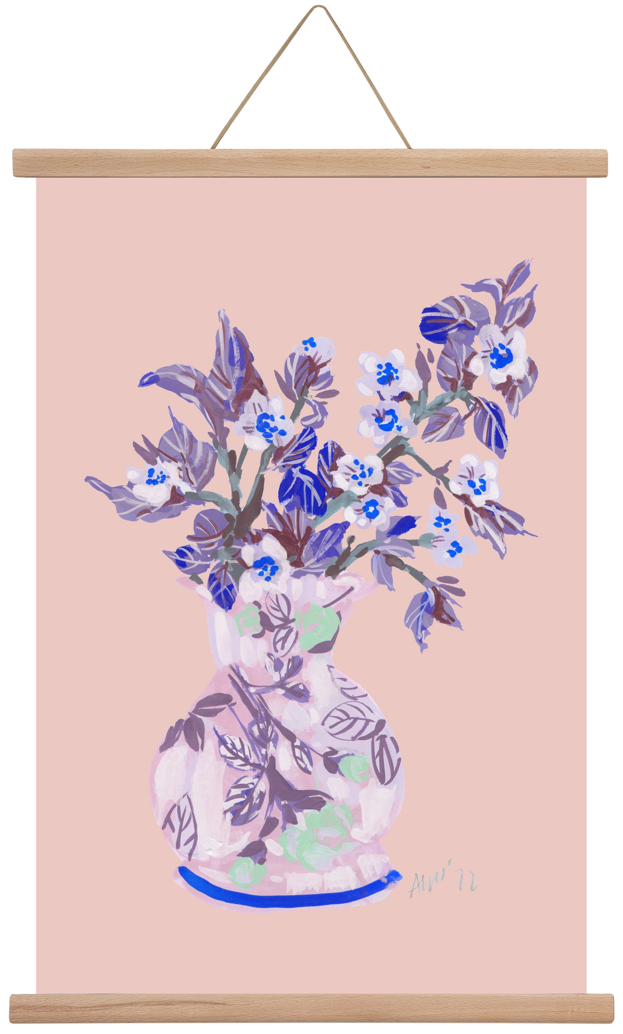 Apple Blossom In Vase- coral, 40x60 cm (40x60 cm), Tölgy akasztó