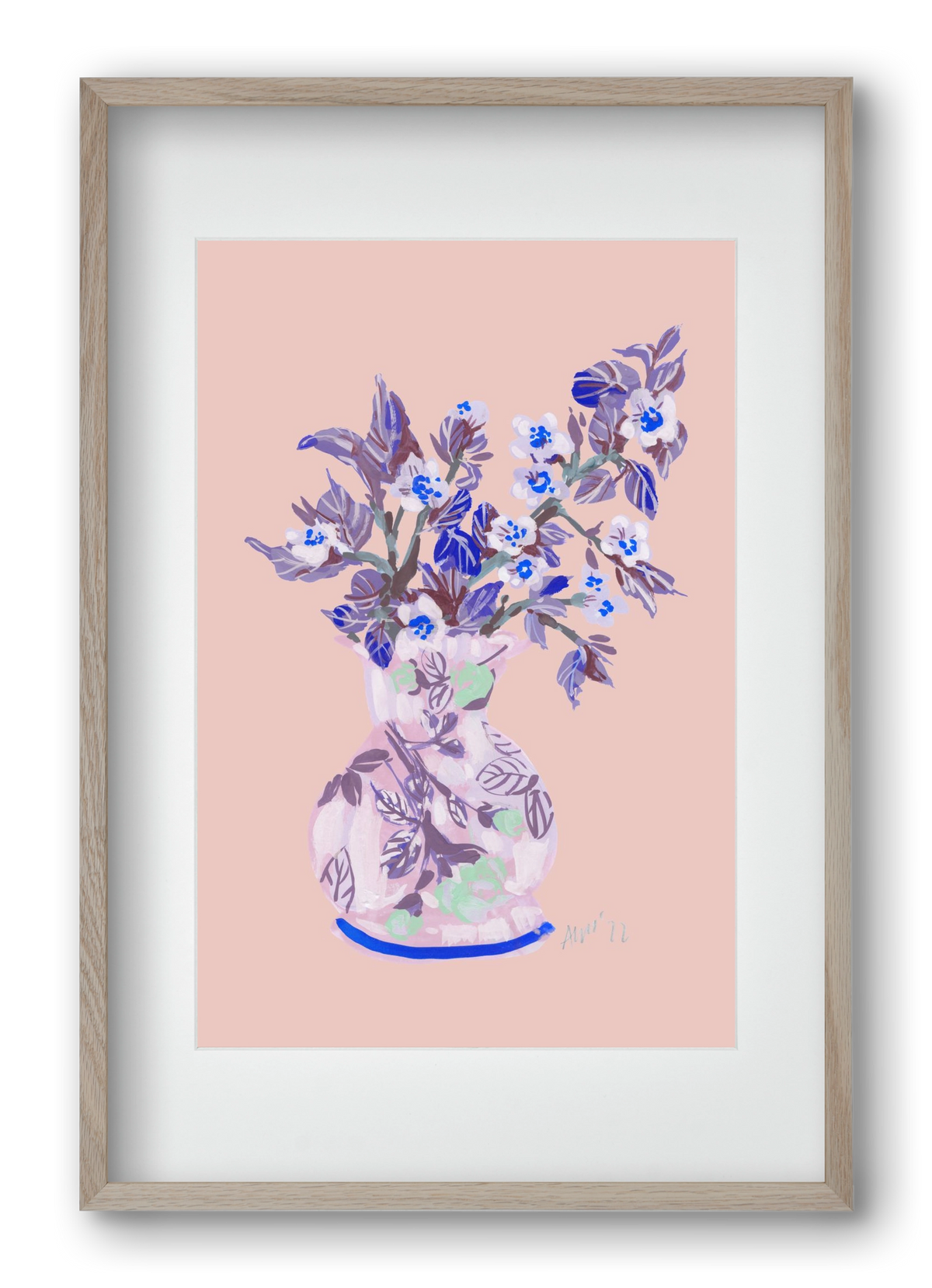 Apple Blossom In Vase- coral, 40x60 cm (30x45 cm), Tölgy keret, paszpartuval