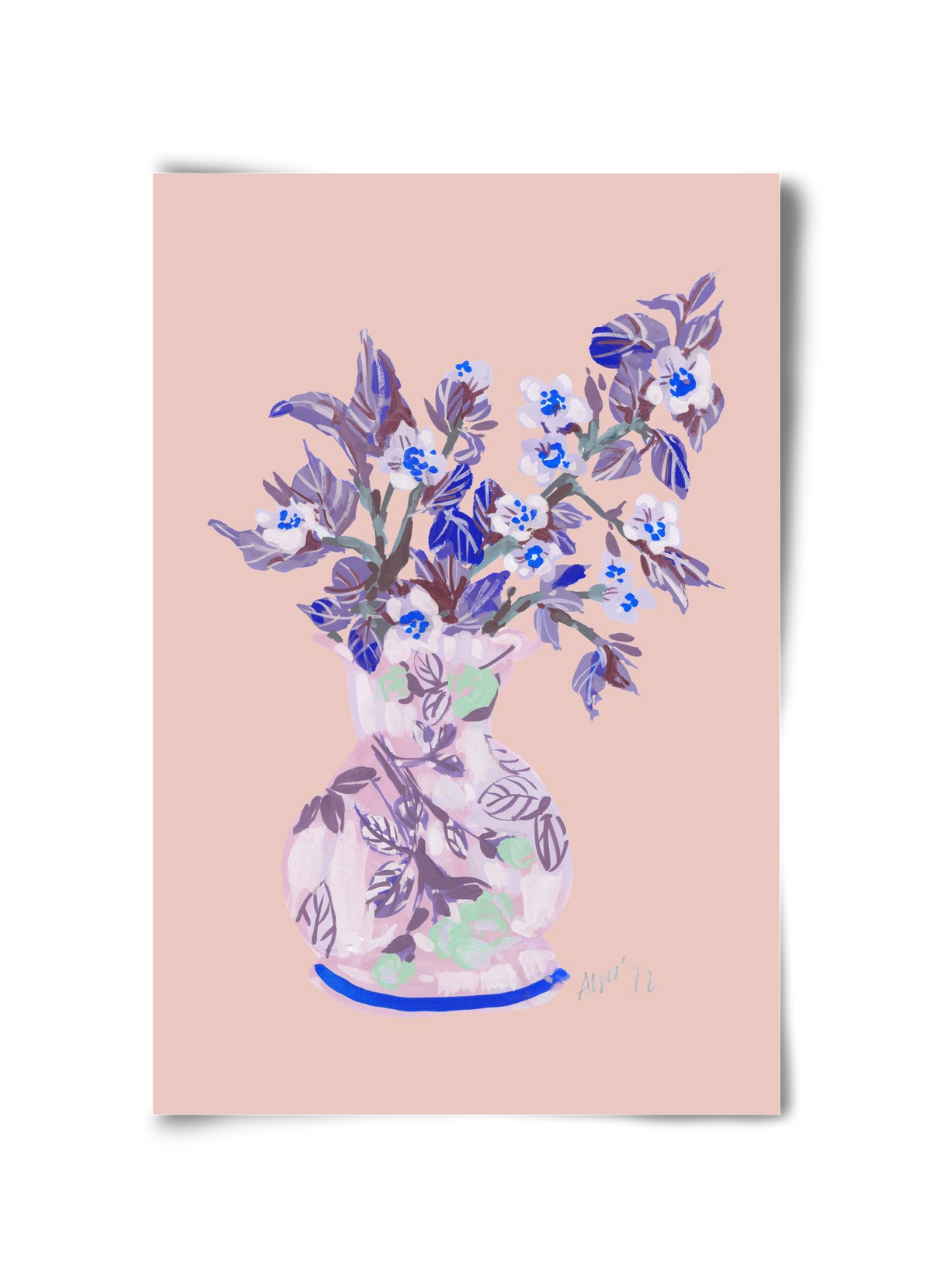 Apple Blossom In Vase- coral, 30x45 cm, Keret nélkül