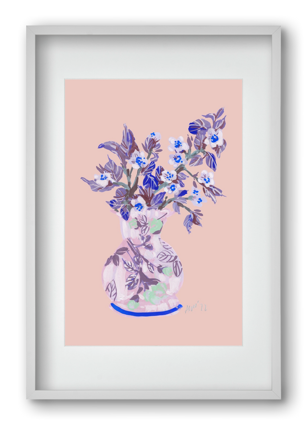 Apple Blossom In Vase- coral, 40x60 cm (30x45 cm), Fehér keret, paszpartuval