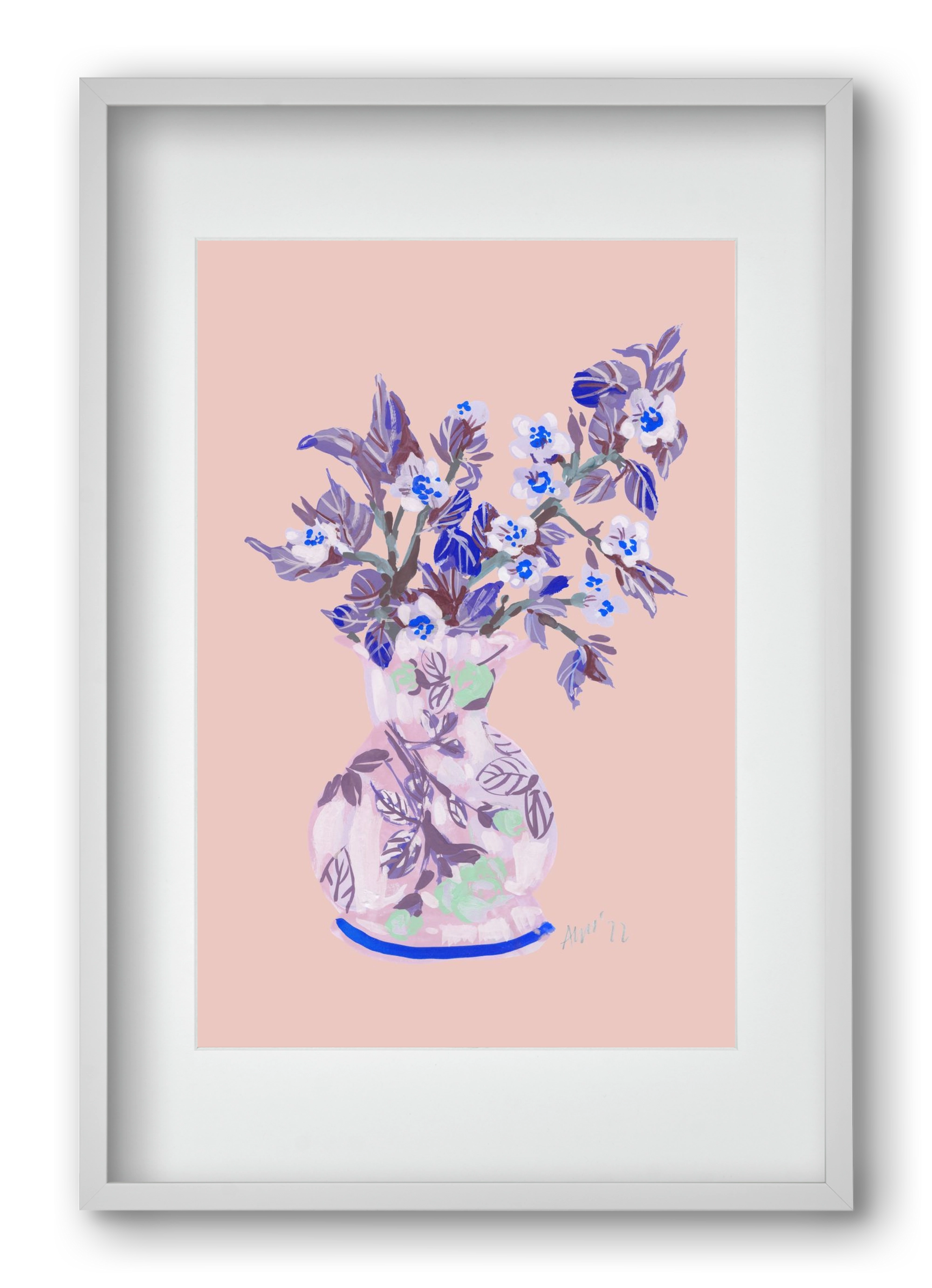 Apple Blossom In Vase- coral, 40x60 cm (30x45 cm), Fehér keret, paszpartuval