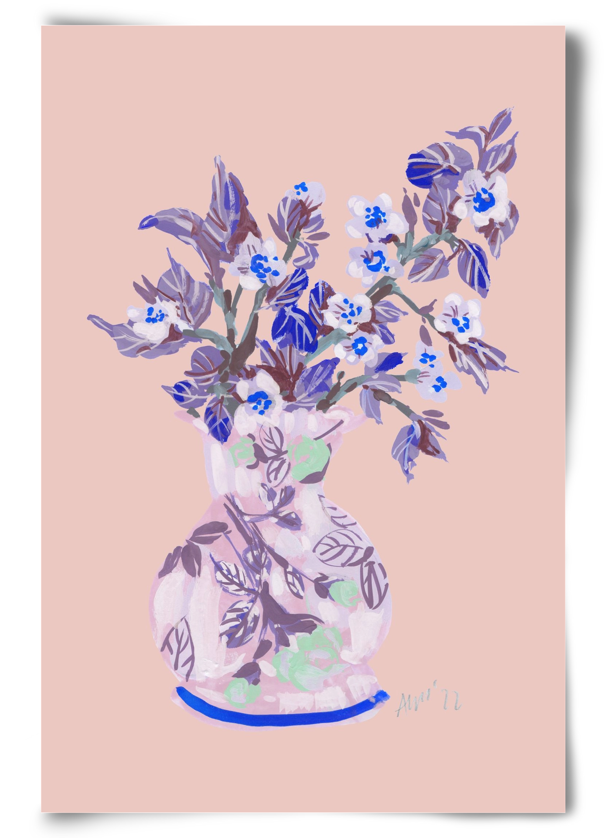 Apple Blossom In Vase- coral, 60x90 cm, Keret nélkül