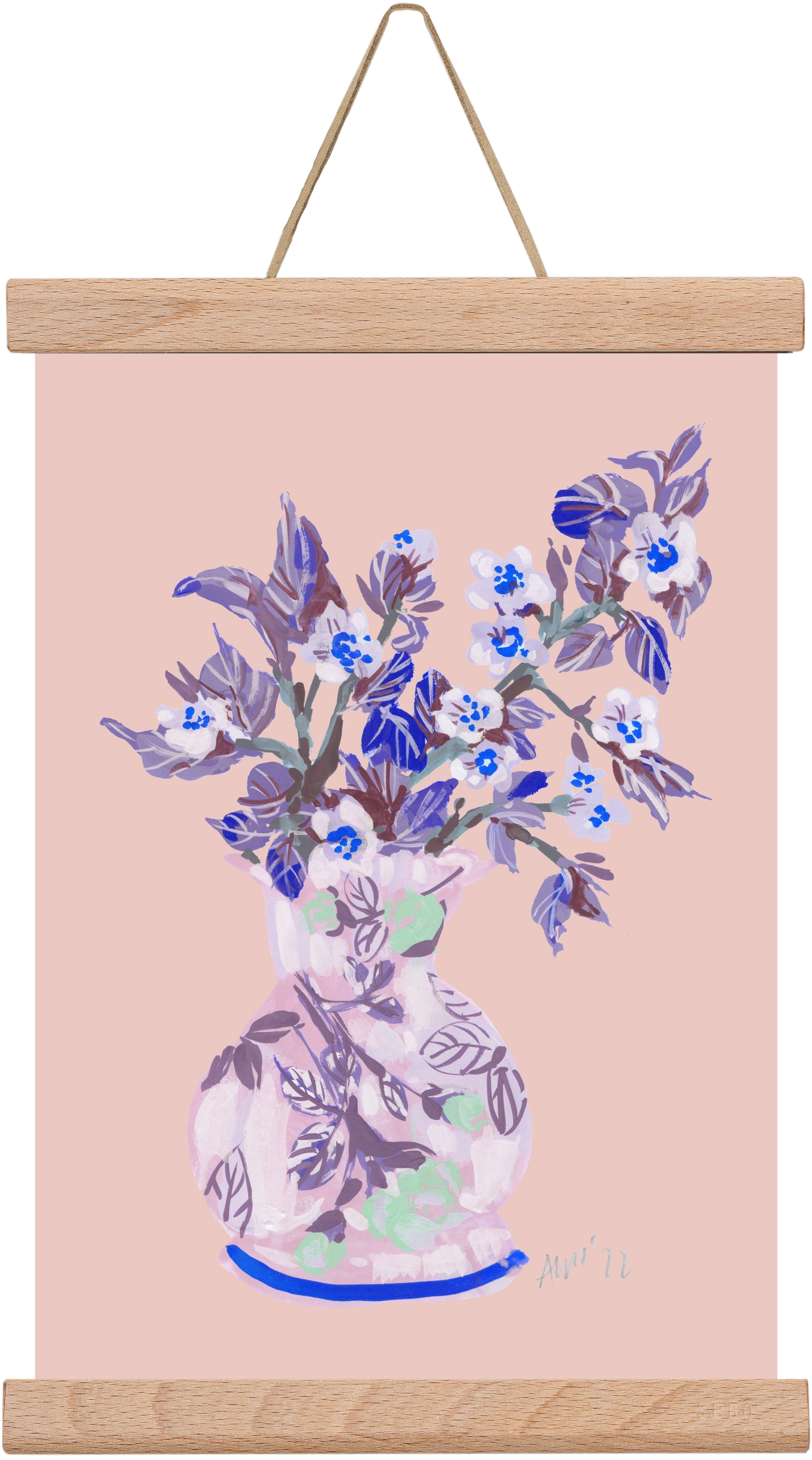 Apple Blossom In Vase- coral, 20x30 cm (20x30 cm), Tölgy akasztó