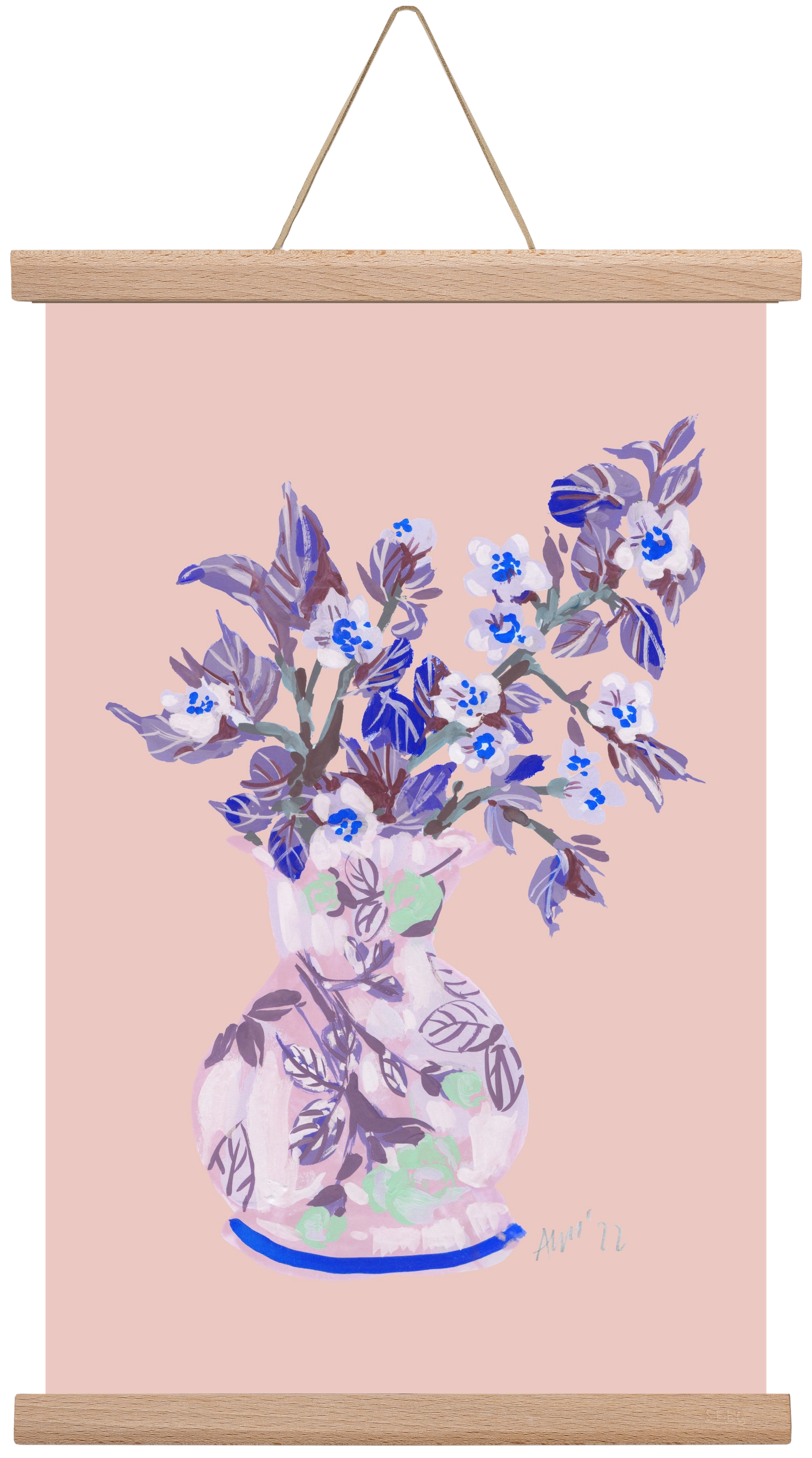 Apple Blossom In Vase- coral, 30x45 cm (30x45 cm), Tölgy akasztó