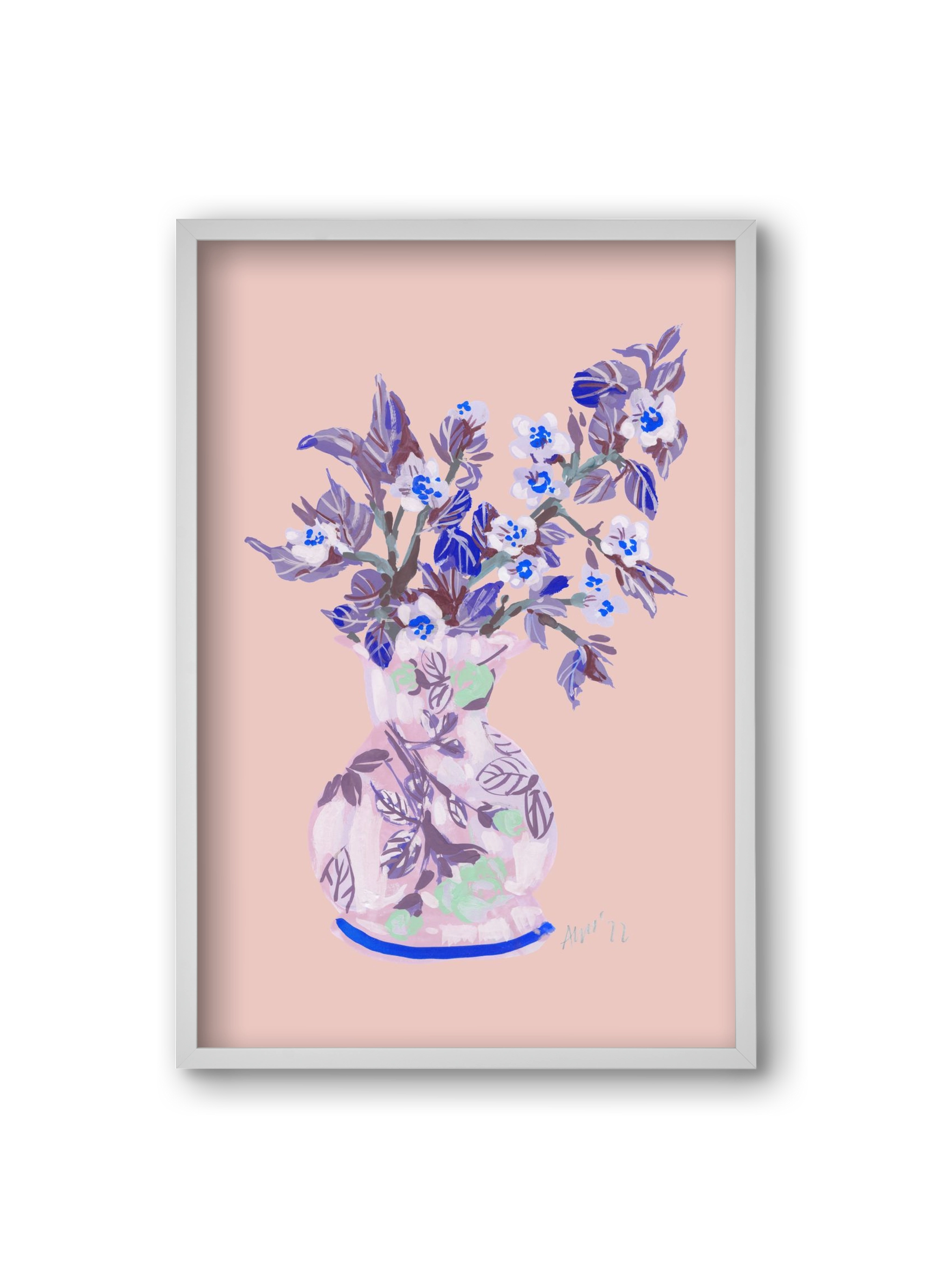 Apple Blossom In Vase- coral, 20x30 cm (20x30 cm), Fehér keret