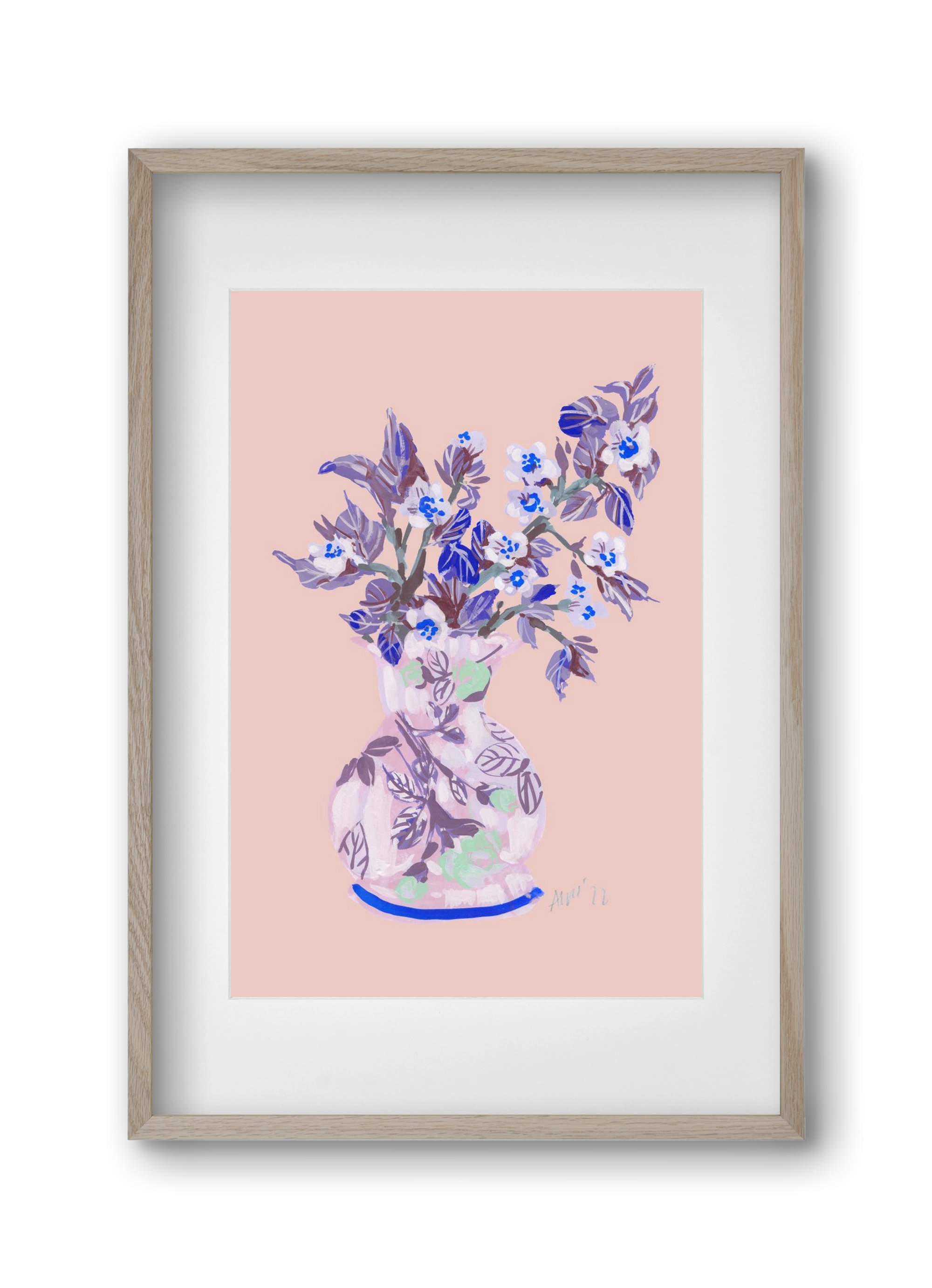 Apple Blossom In Vase- coral, 30x45 cm (20x30 cm), Tölgy keret, paszpartuval