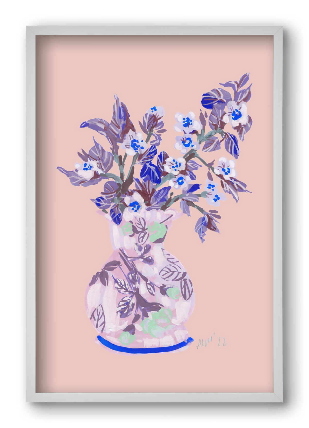 Apple Blossom In Vase- coral, 40x60 cm (40x60 cm), Fehér keret