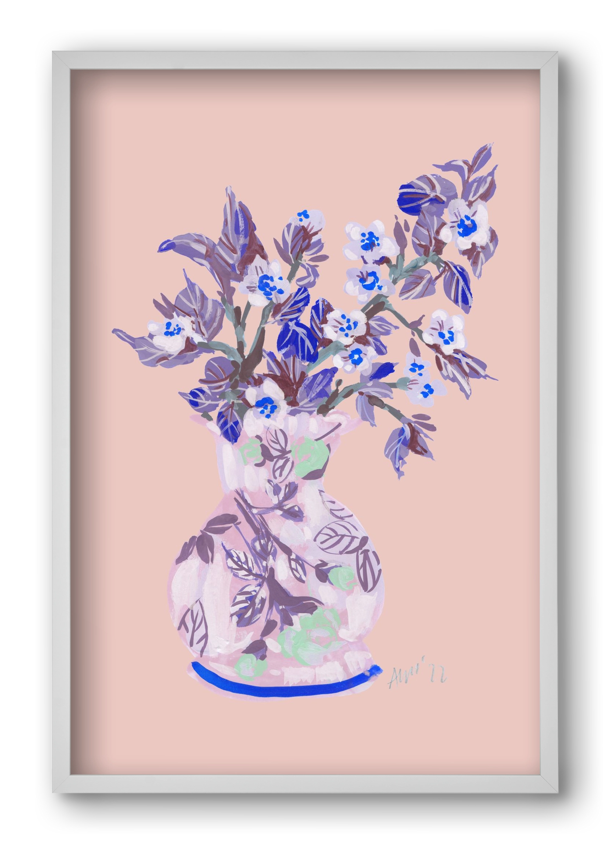 Apple Blossom In Vase- coral, 40x60 cm (40x60 cm), Fehér keret