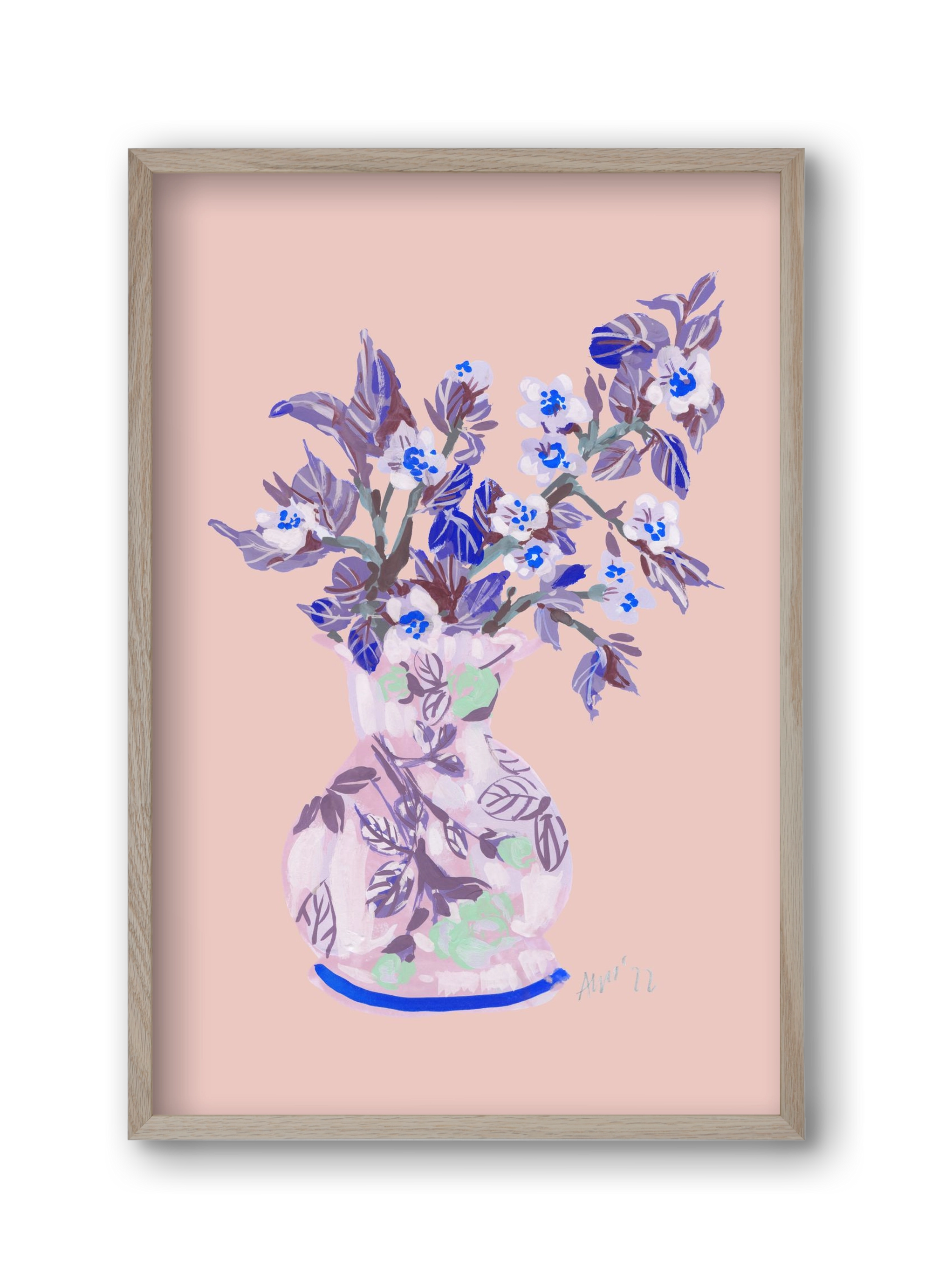 Apple Blossom In Vase- coral, 30x45 cm (30x45 cm), Tölgy keret