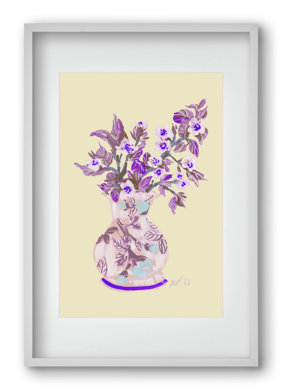 Apple Blossom In Vase- violet, 40x60 cm (30x45 cm), Fehér keret, paszpartuval