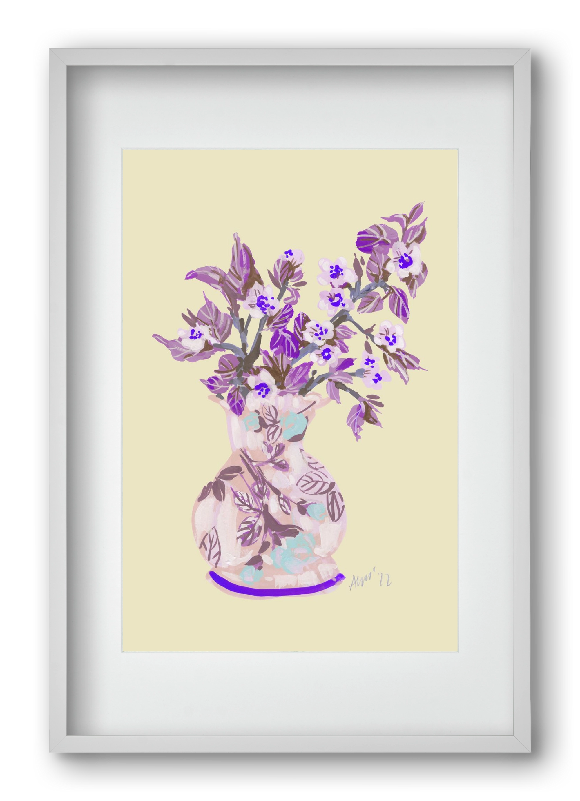 Apple Blossom In Vase- violet, 40x60 cm (30x45 cm), Fehér keret, paszpartuval