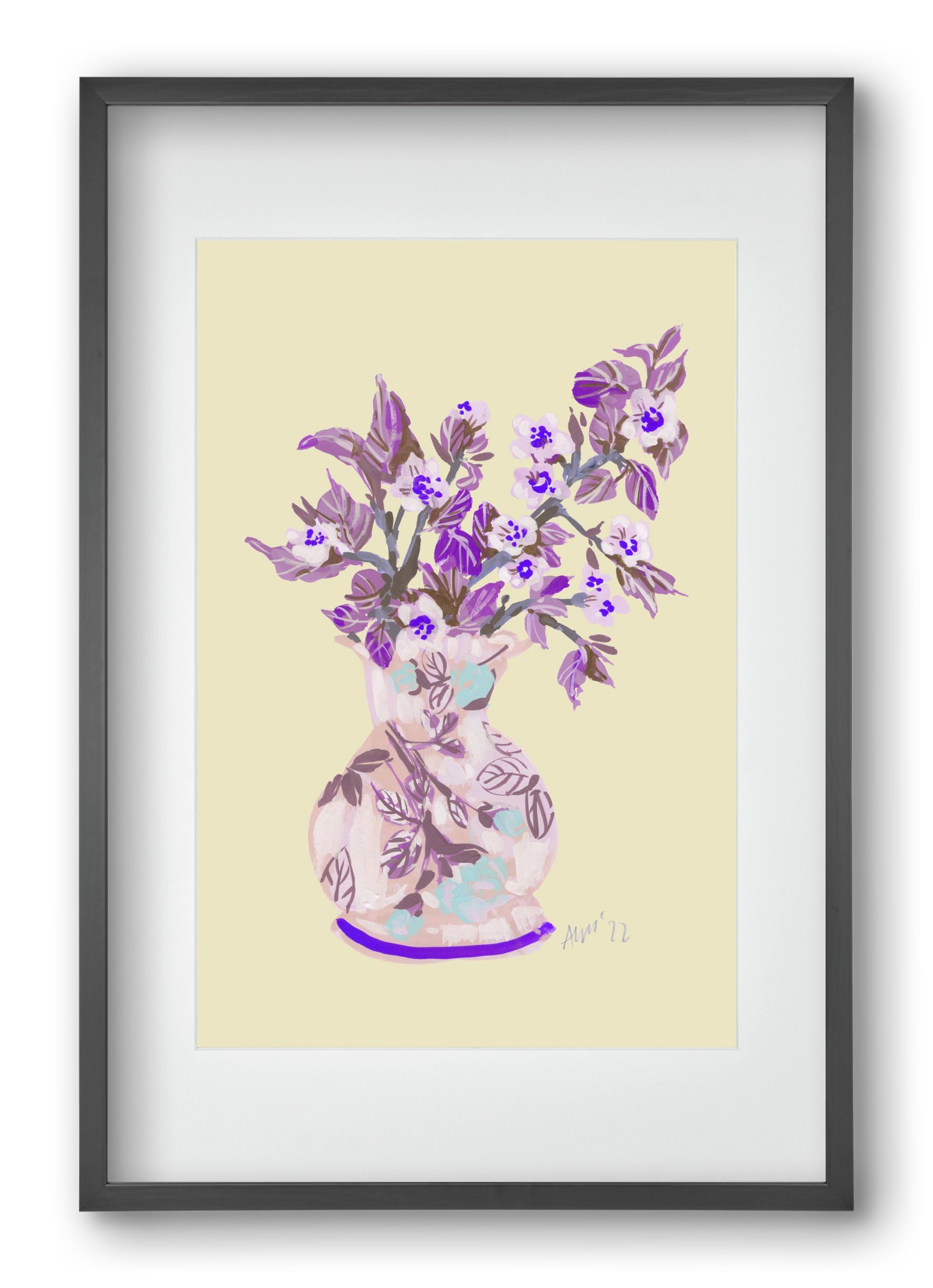 Apple Blossom In Vase- violet, 40x60 cm (30x45 cm), Fekete keret, paszpartuval