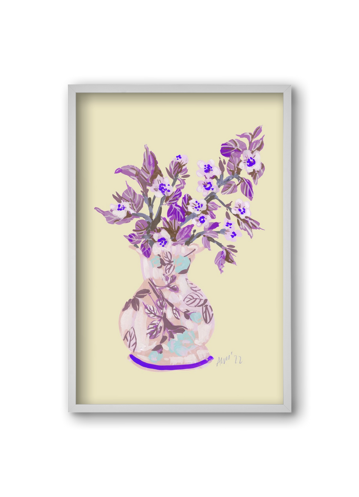 Apple Blossom In Vase- violet, 20x30 cm (20x30 cm), Fehér keret
