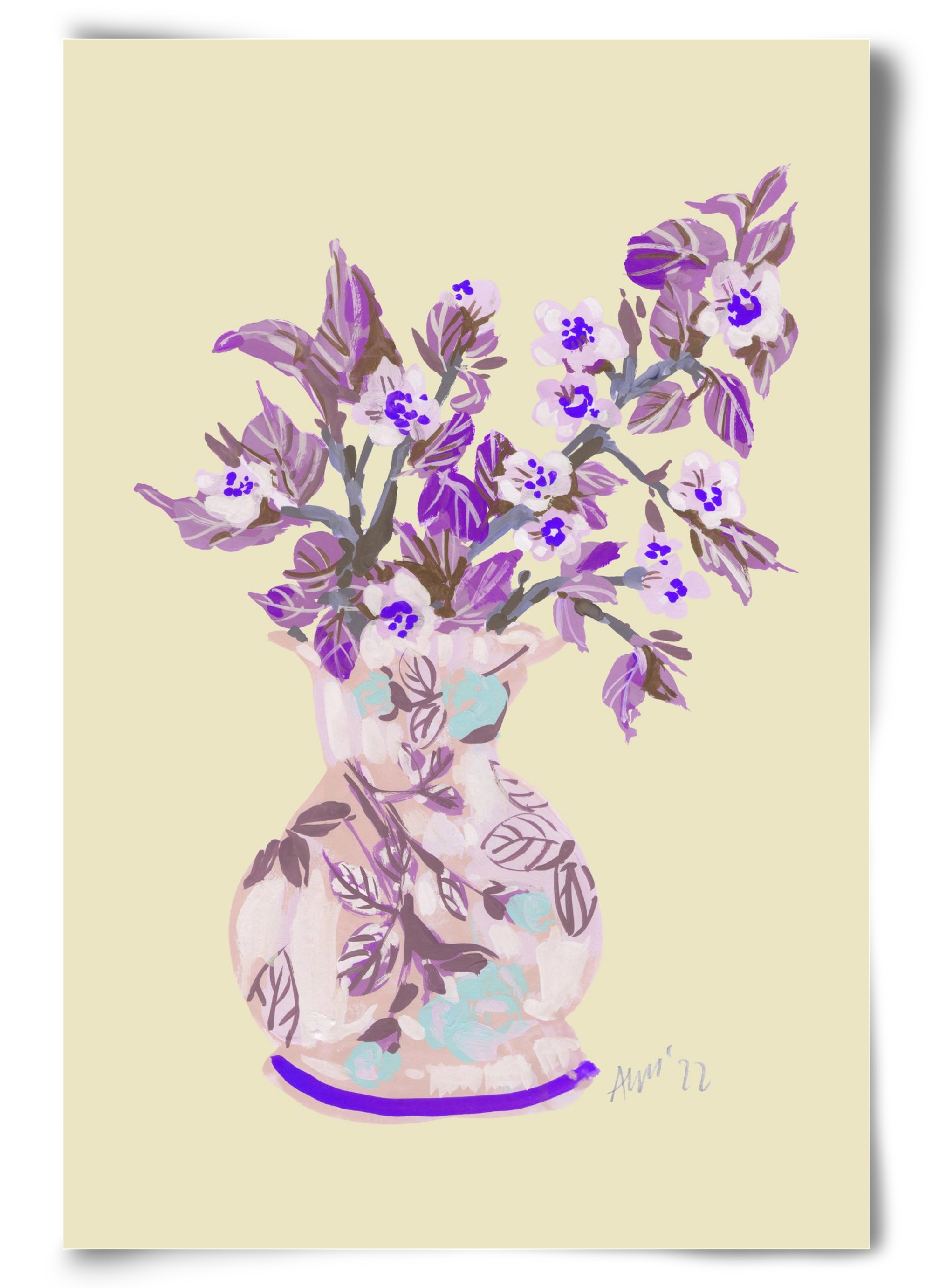 Apple Blossom In Vase- violet, 60x90 cm, Keret nélkül