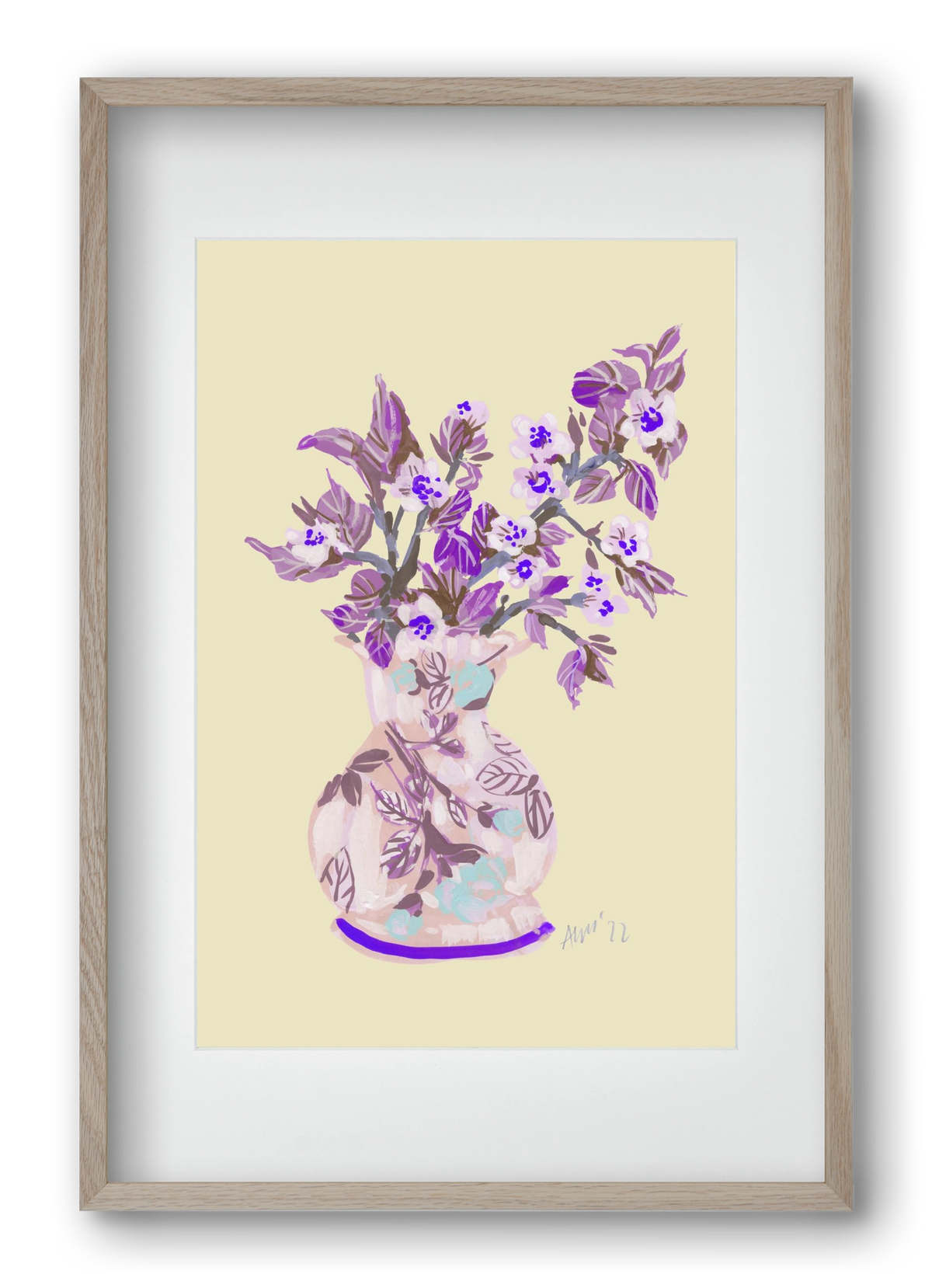 Apple Blossom In Vase- violet, 40x60 cm (30x45 cm), Tölgy keret, paszpartuval