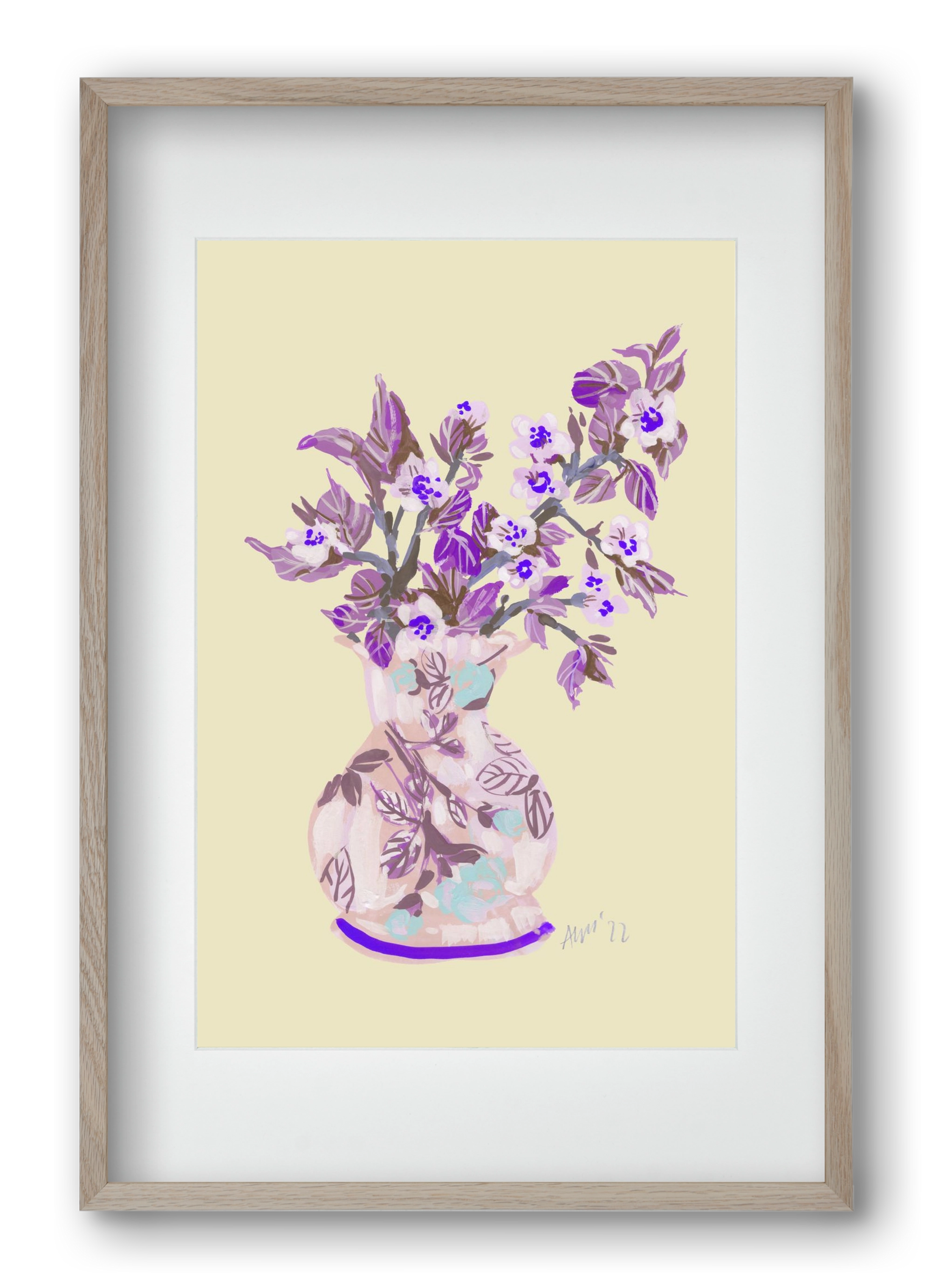 Apple Blossom In Vase- violet, 40x60 cm (30x45 cm), Tölgy keret, paszpartuval