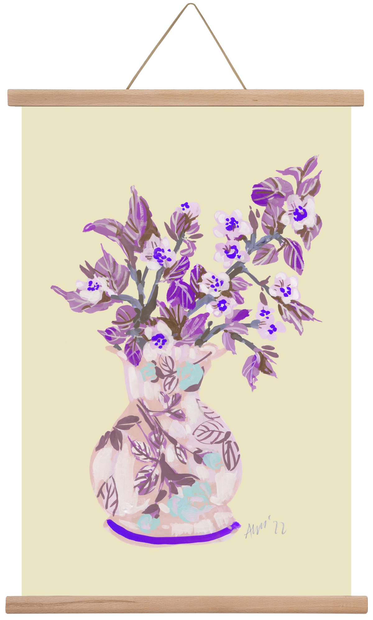 Apple Blossom In Vase- violet, 40x60 cm (40x60 cm), Tölgy akasztó