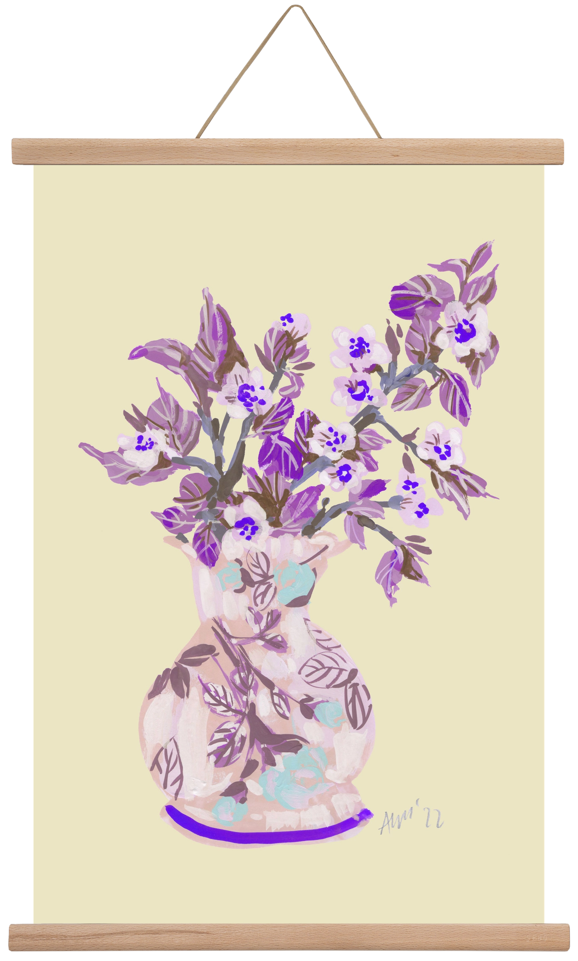 Apple Blossom In Vase- violet, 40x60 cm (40x60 cm), Tölgy akasztó