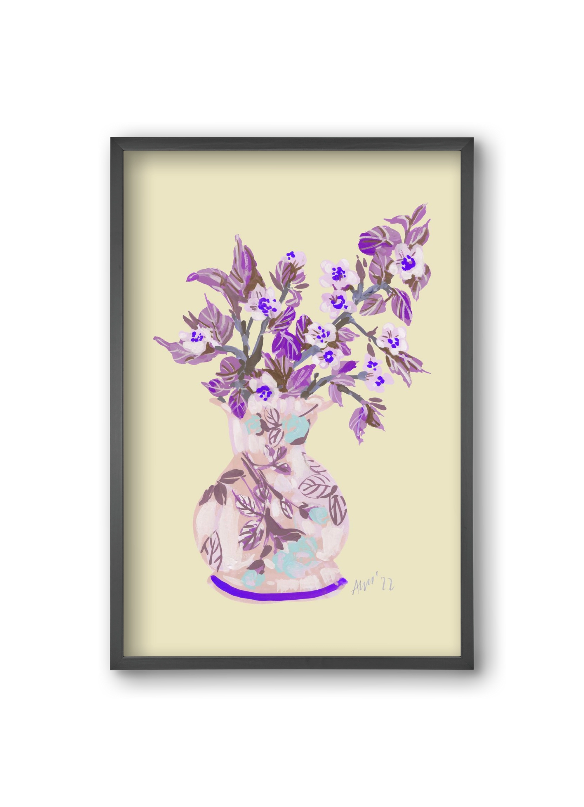 Apple Blossom In Vase- violet, 20x30 cm (20x30 cm), Fekete keret