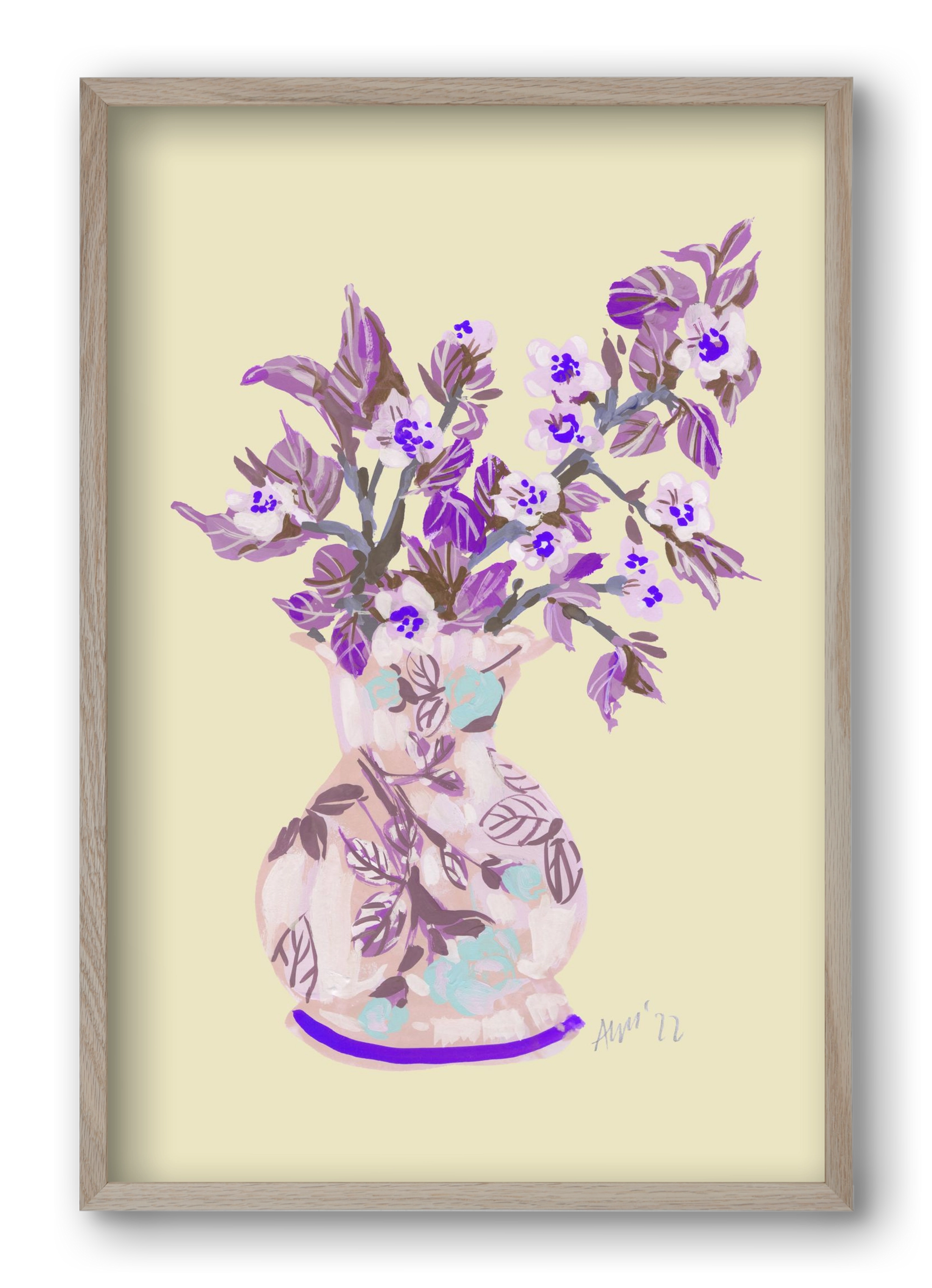 Apple Blossom In Vase- violet, 40x60 cm (40x60 cm), Tölgy keret