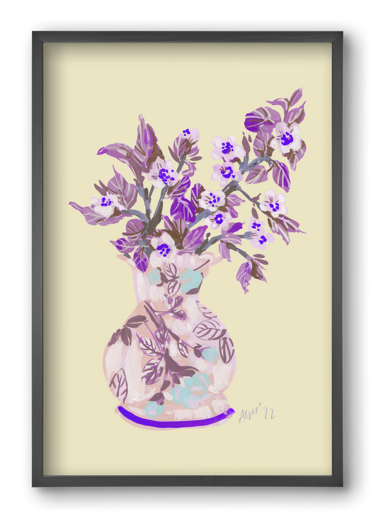 Apple Blossom In Vase- violet, 40x60 cm (40x60 cm), Fekete keret