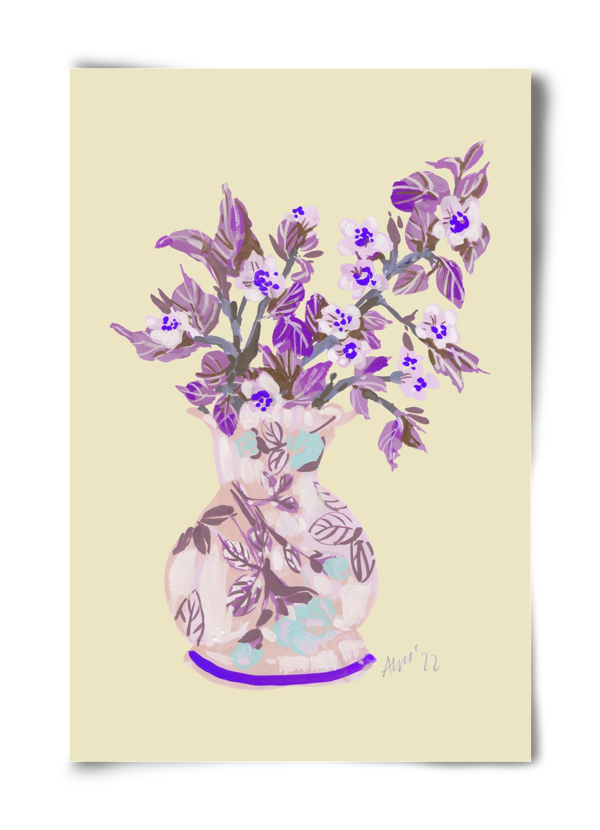 Apple Blossom In Vase- violet, 40x60 cm, Keret nélkül
