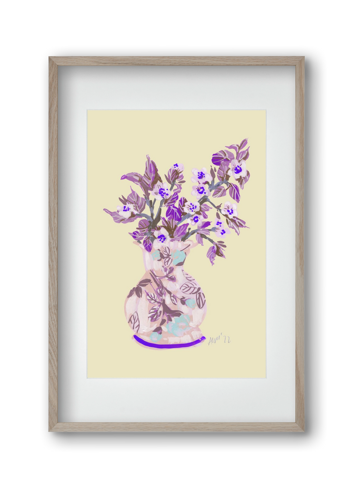 Apple Blossom In Vase- violet, 30x45 cm (20x30 cm), Tölgy keret, paszpartuval