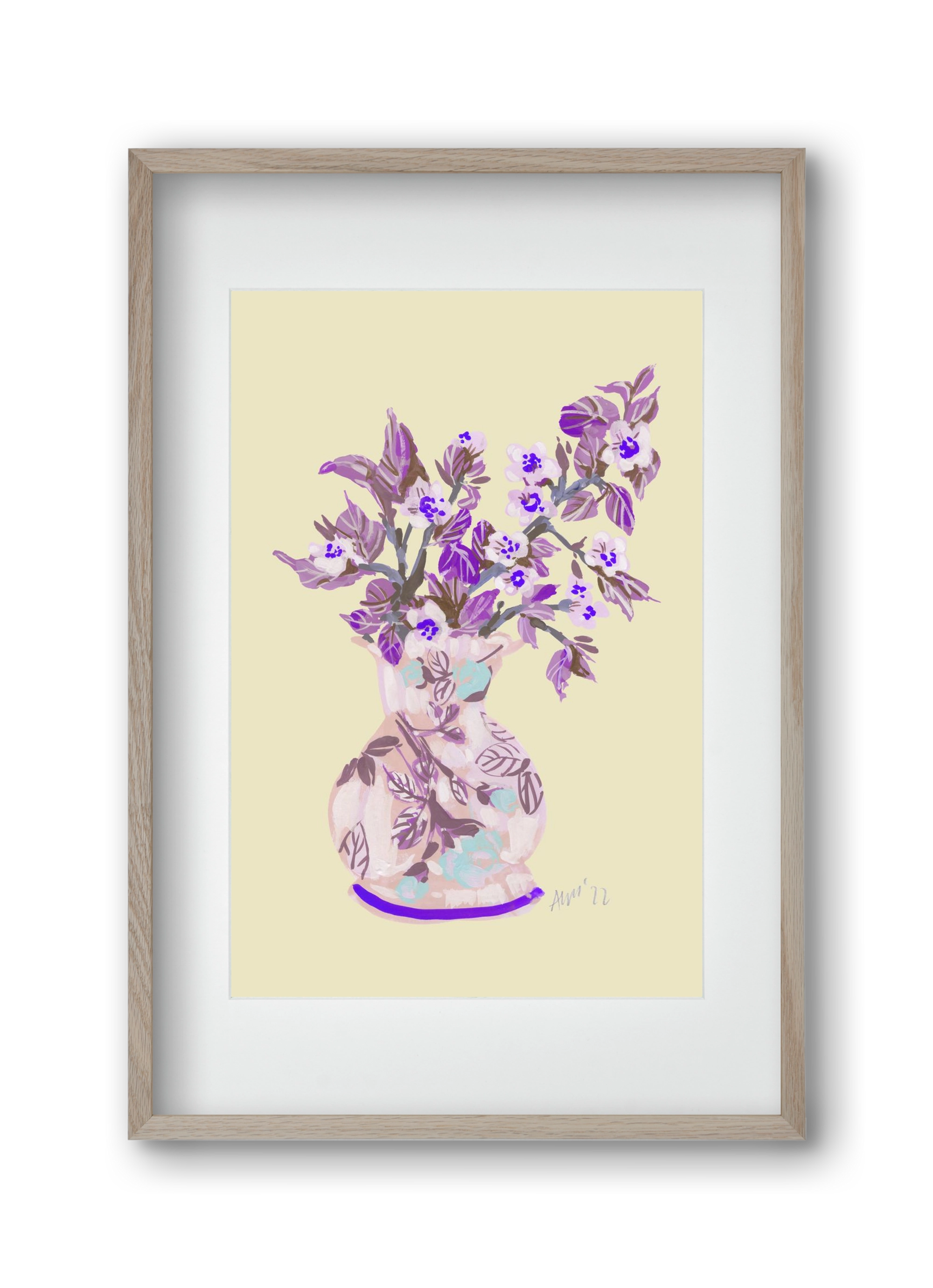 Apple Blossom In Vase- violet, 30x45 cm (20x30 cm), Tölgy keret, paszpartuval
