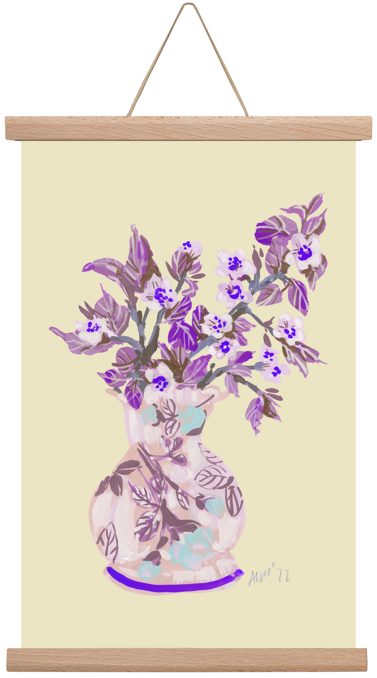 Apple Blossom In Vase- violet, 30x45 cm (30x45 cm), Tölgy akasztó