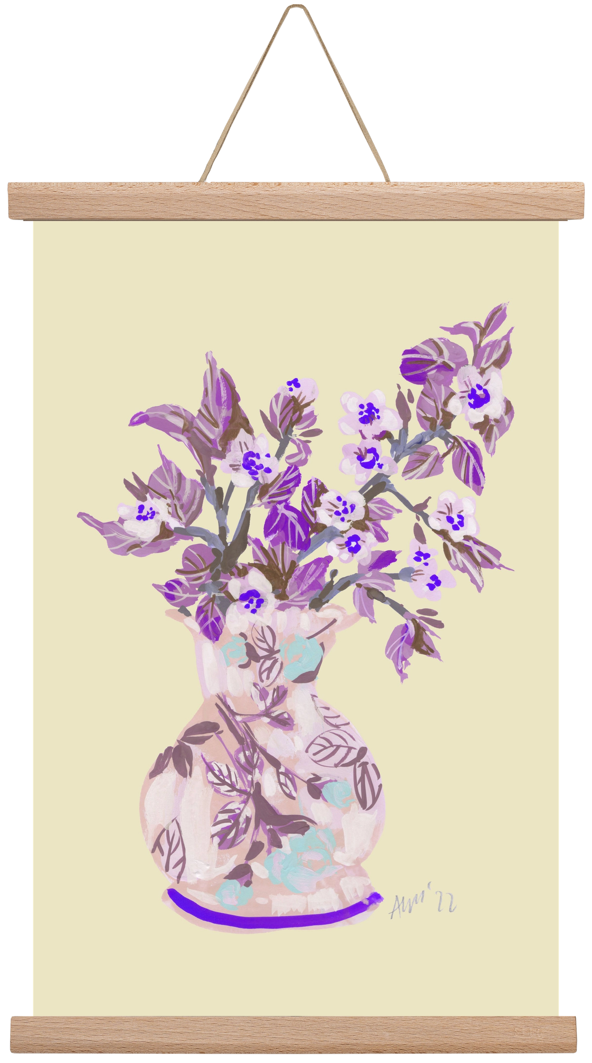 Apple Blossom In Vase- violet, 30x45 cm (30x45 cm), Tölgy akasztó