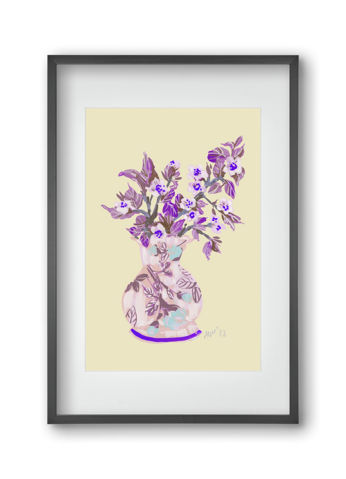 Apple Blossom In Vase- violet, 30x45 cm (20x30 cm), Fekete keret, paszpartuval
