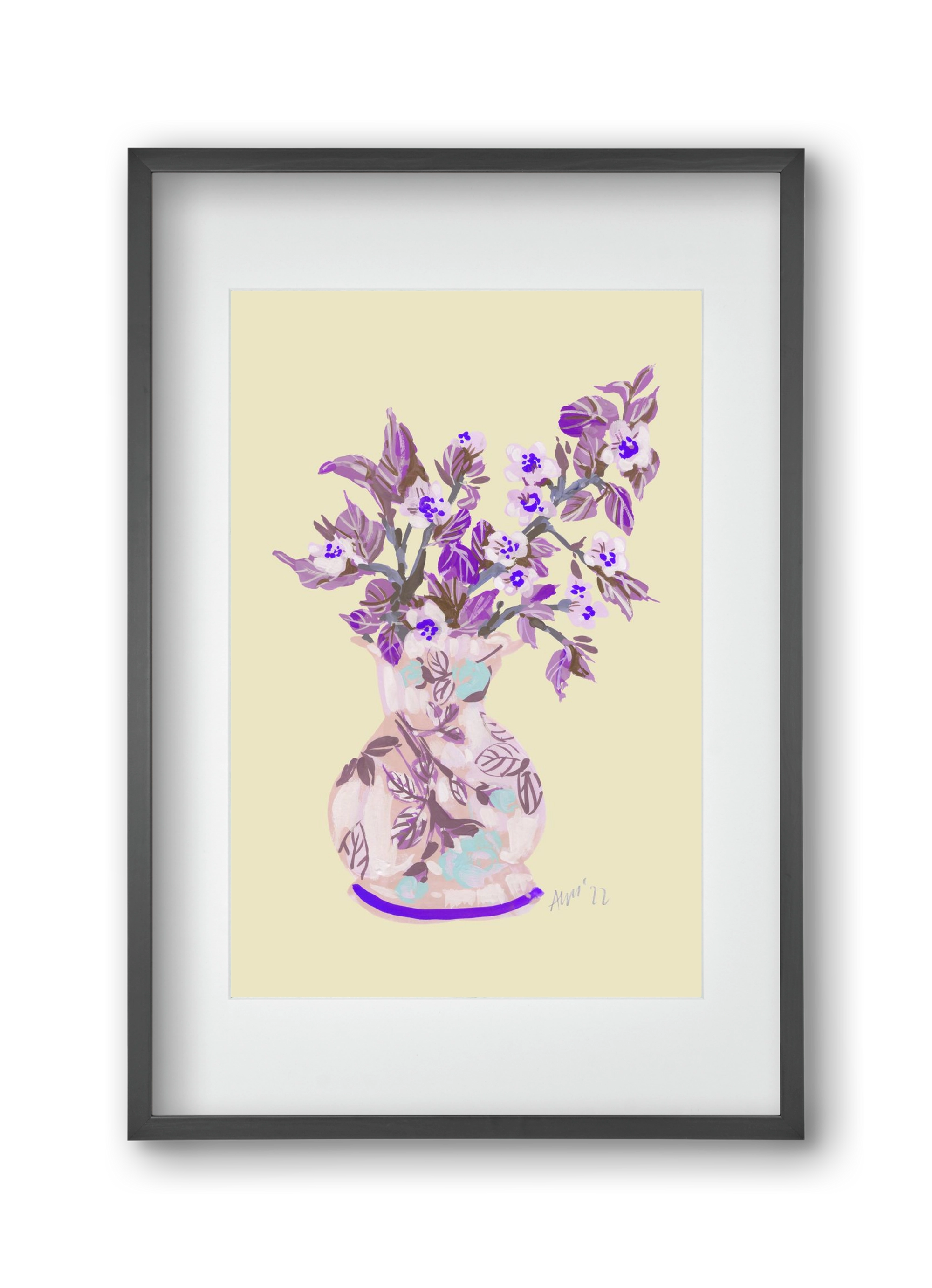 Apple Blossom In Vase- violet, 30x45 cm (20x30 cm), Fekete keret, paszpartuval