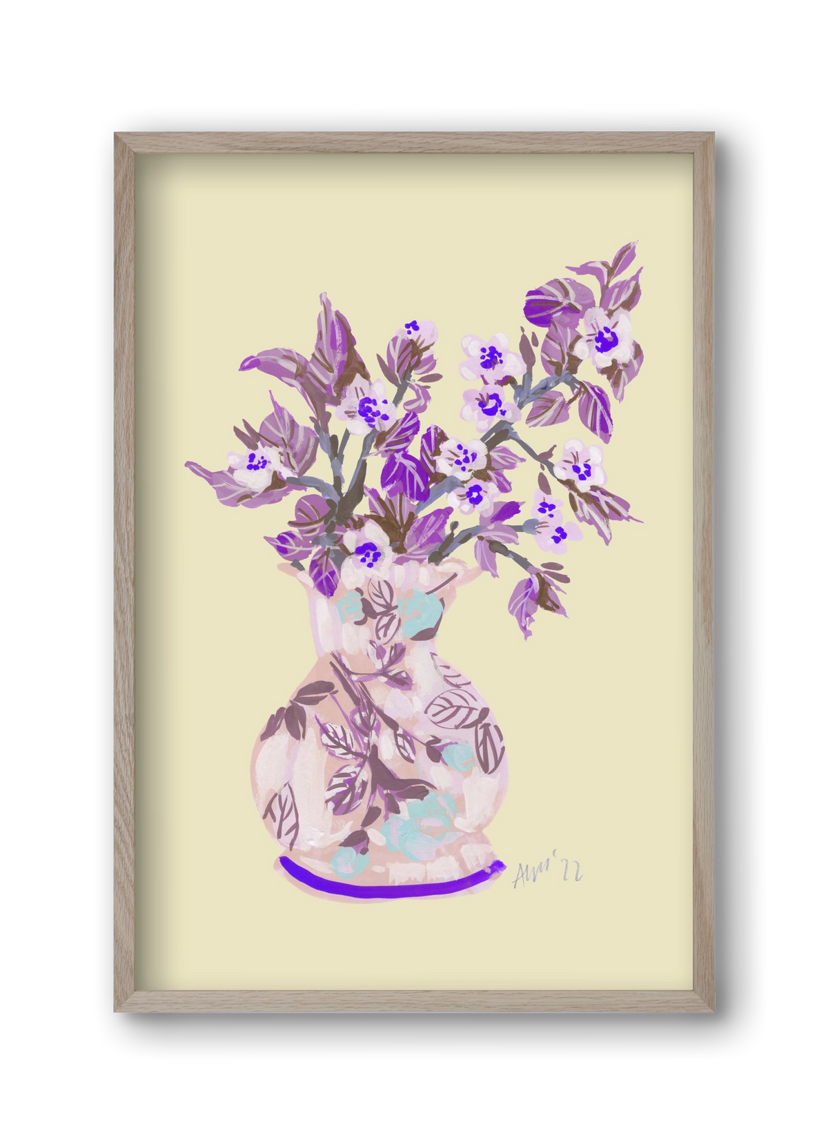 Apple Blossom In Vase- violet, 30x45 cm (30x45 cm), Tölgy keret