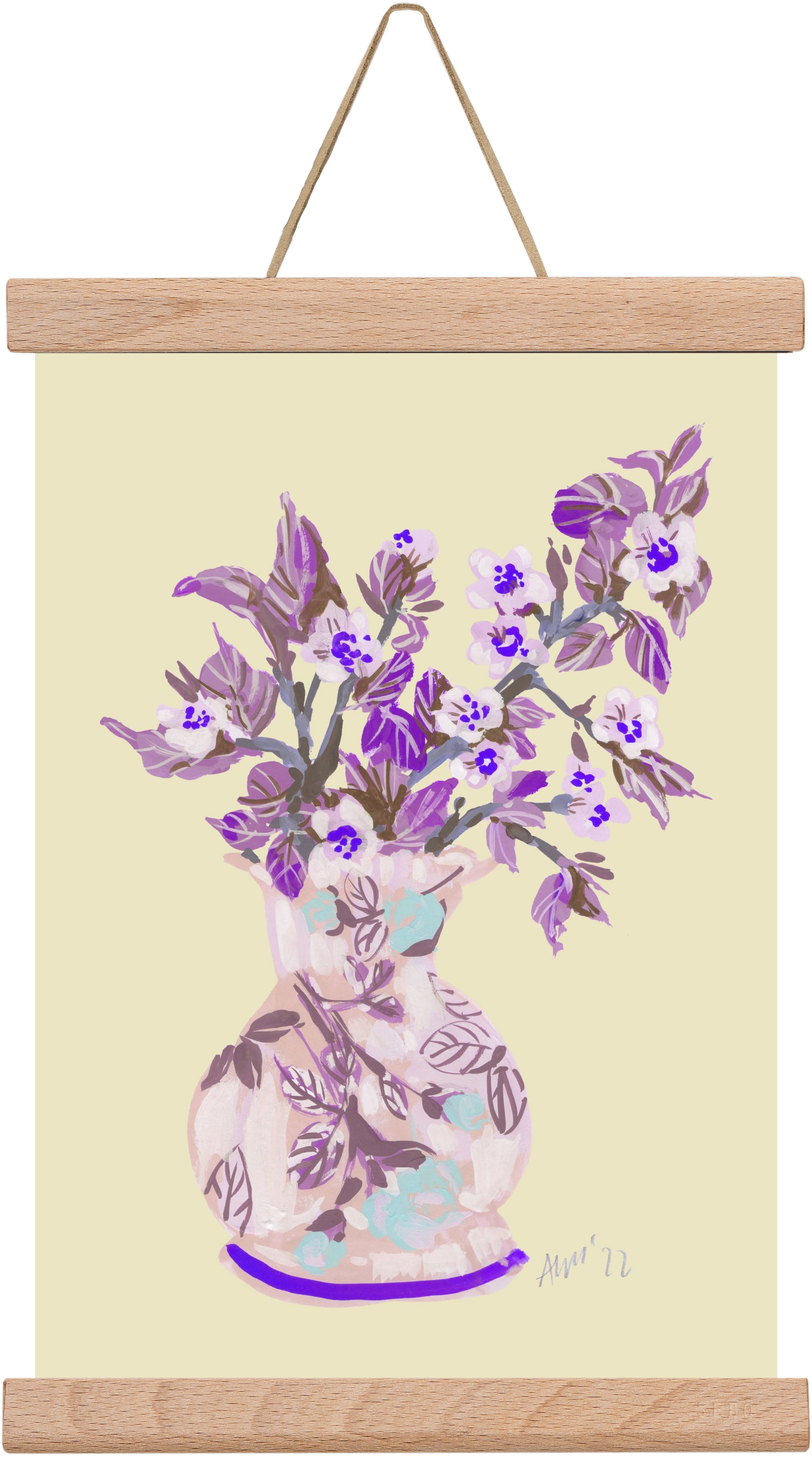 Apple Blossom In Vase- violet, 20x30 cm (20x30 cm), Tölgy akasztó