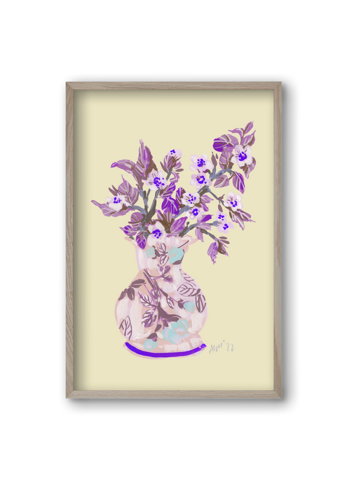 Apple Blossom In Vase- violet, 20x30 cm (20x30 cm), Tölgy keret