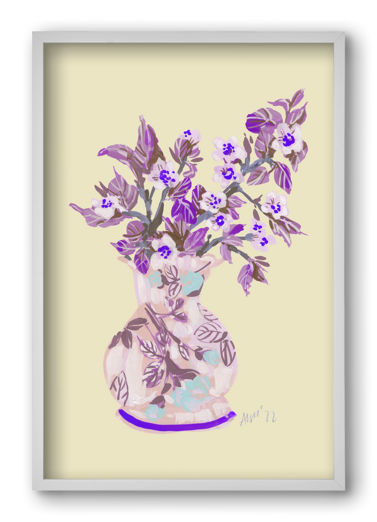 Apple Blossom In Vase- violet, 40x60 cm (40x60 cm), Fehér keret