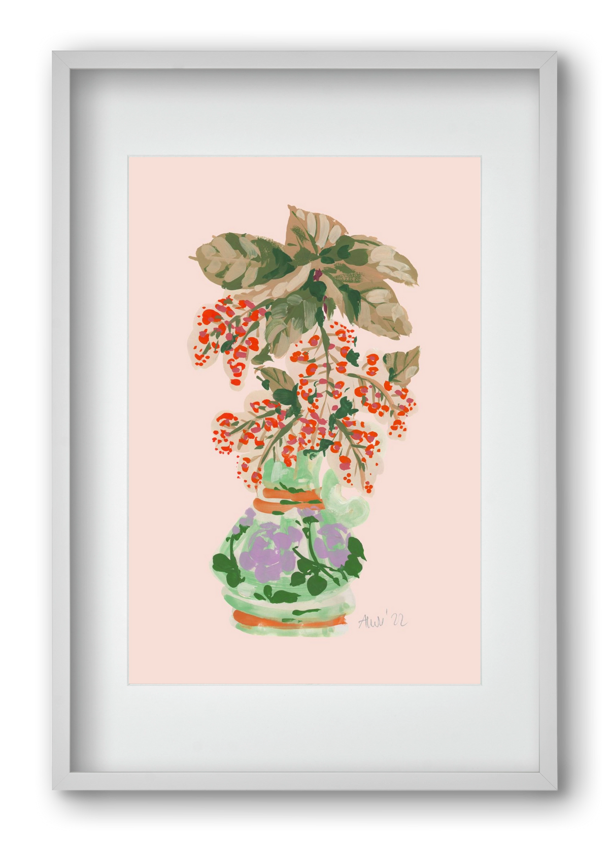 Apple Blossom In Vase- red, 40x60 cm (30x45 cm), Fehér keret, paszpartuval