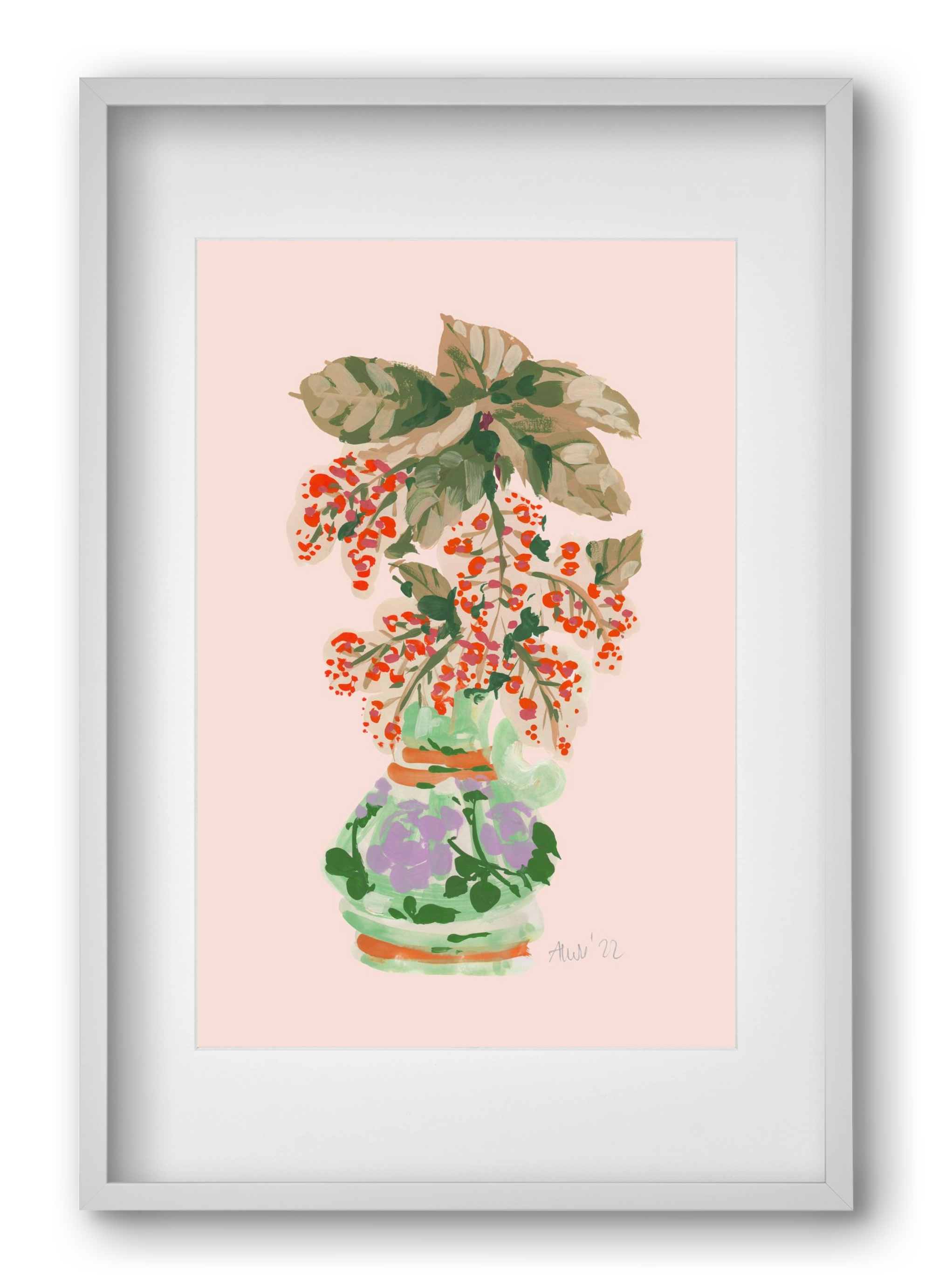 Apple Blossom In Vase- red, 40x60 cm (30x45 cm), Fehér keret, paszpartuval