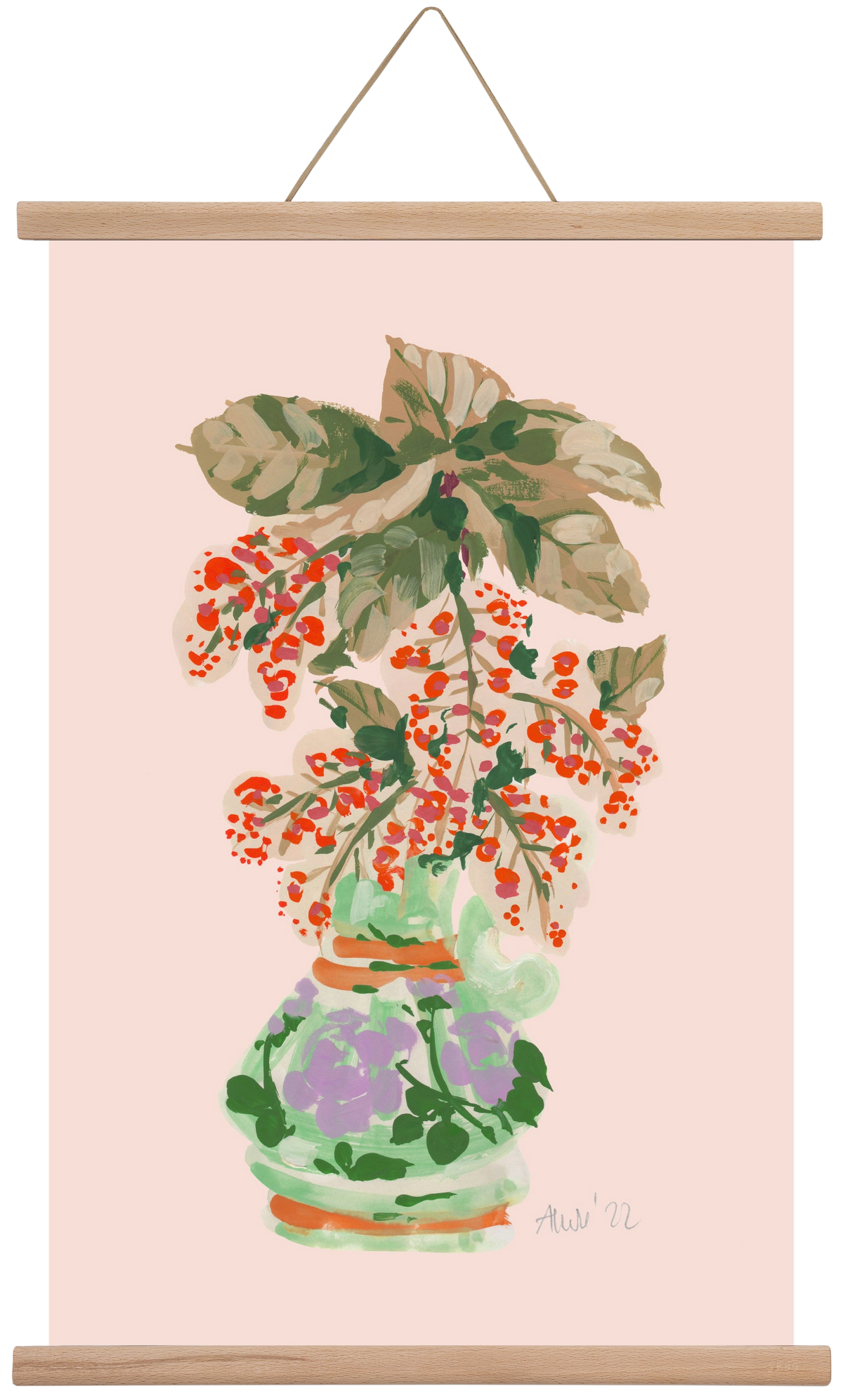 Apple Blossom In Vase- red, 40x60 cm (40x60 cm), Tölgy akasztó