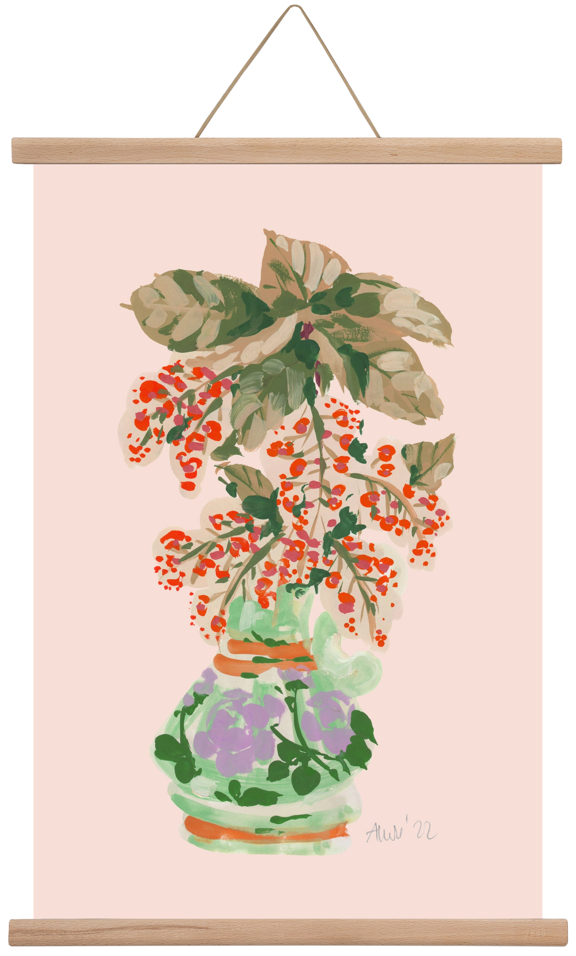 Apple Blossom In Vase- red, 40x60 cm (40x60 cm), Tölgy akasztó