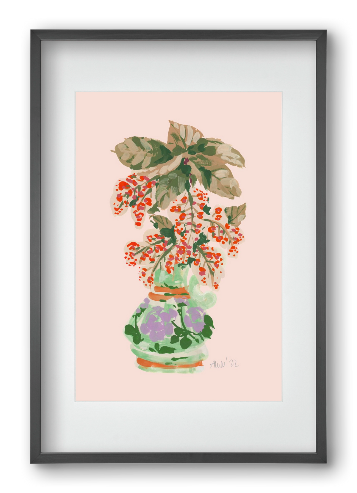 Apple Blossom In Vase- red, 40x60 cm (30x45 cm), Fekete keret, paszpartuval
