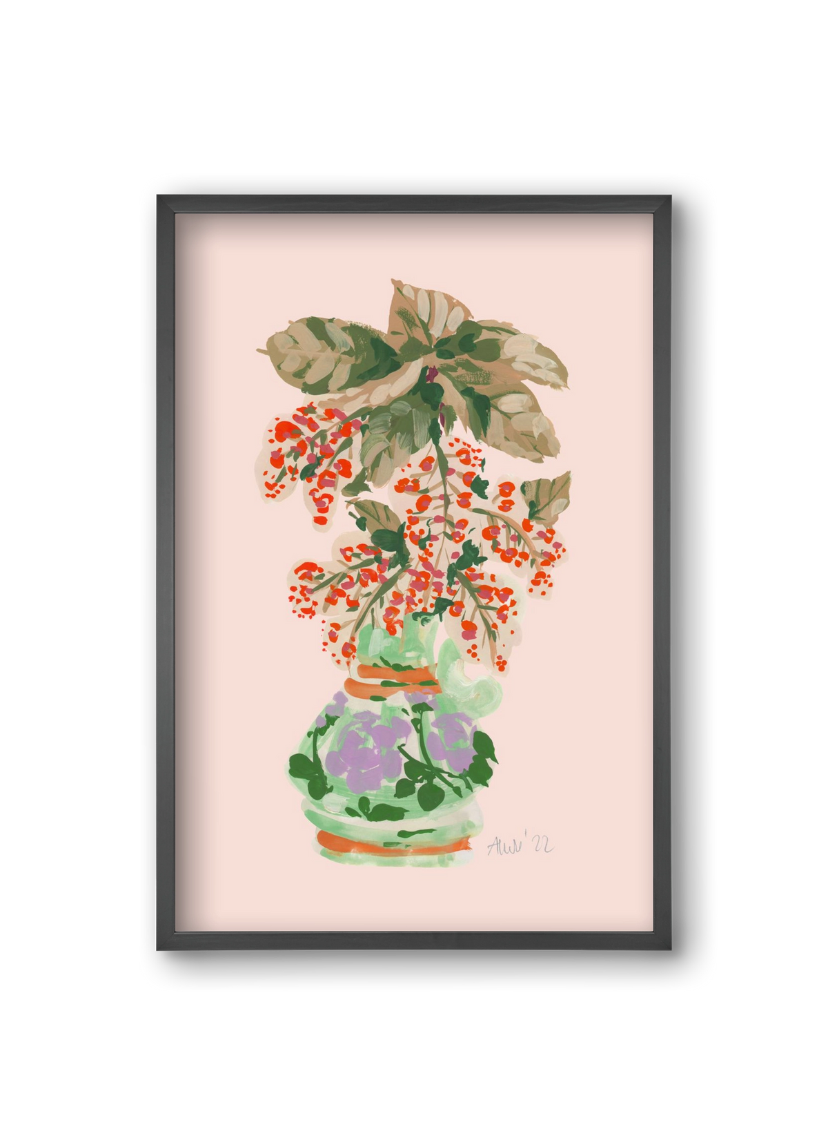 Apple Blossom In Vase- red, 20x30 cm (20x30 cm), Fekete keret