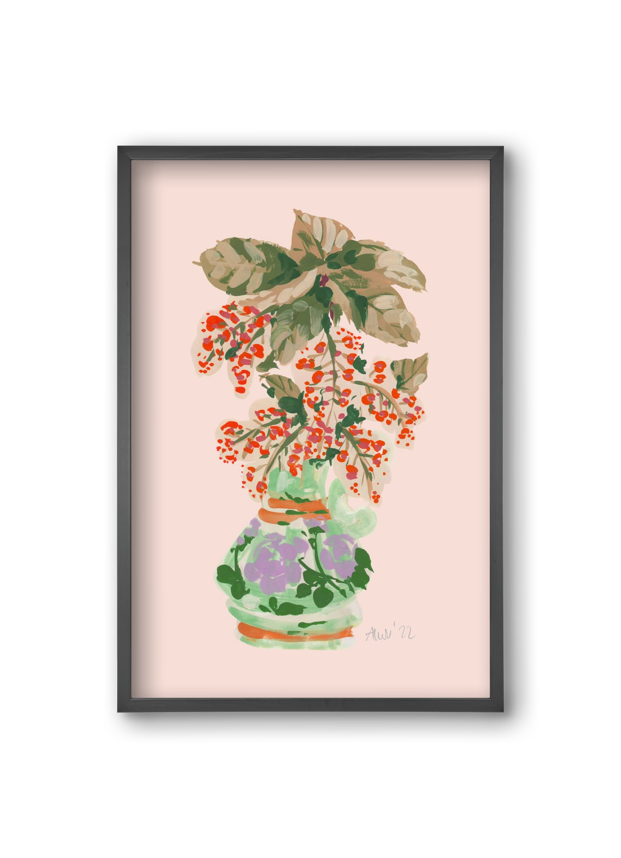 Apple Blossom In Vase- red, 20x30 cm (20x30 cm), Fekete keret