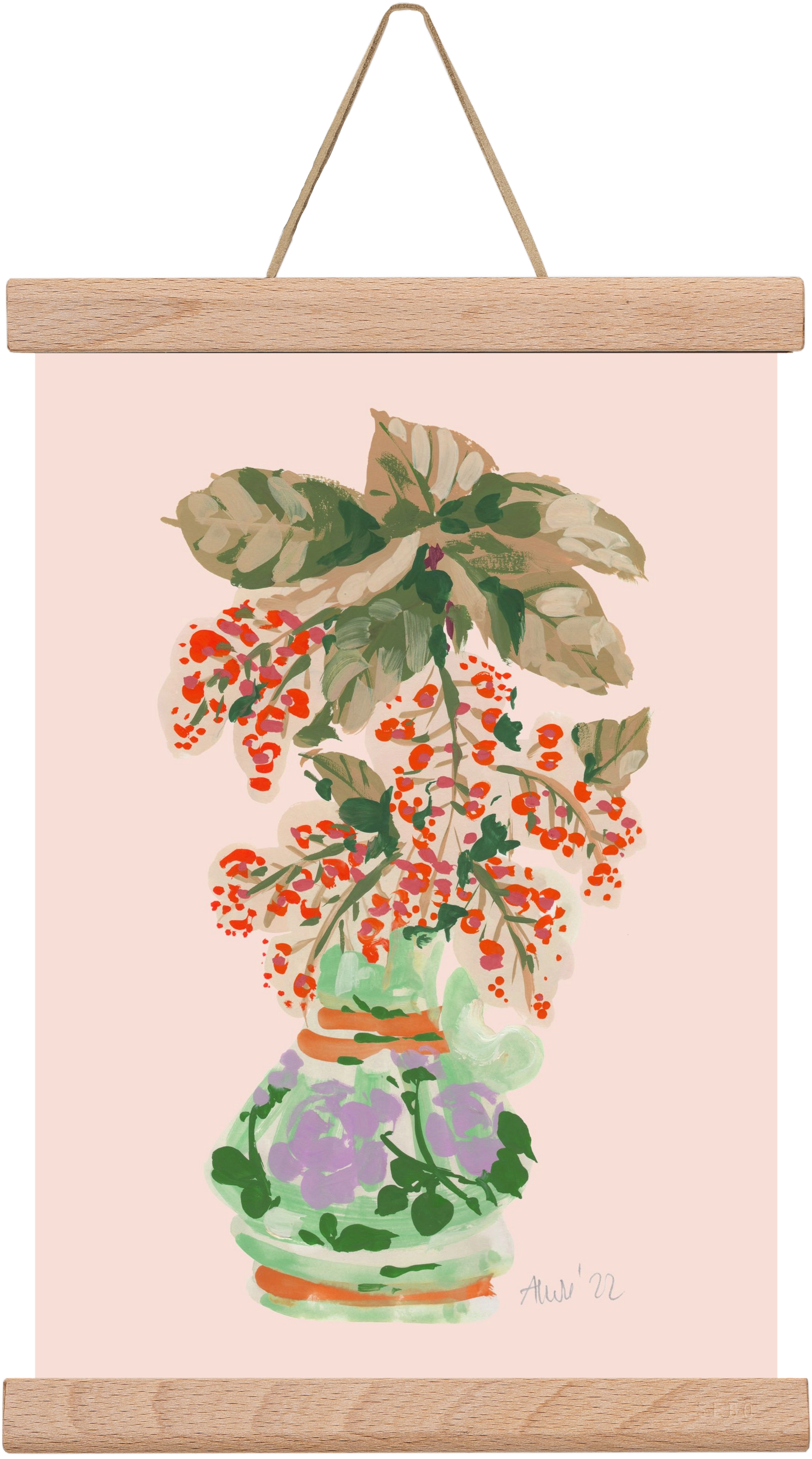 Apple Blossom In Vase- red, 20x30 cm (20x30 cm), Tölgy akasztó