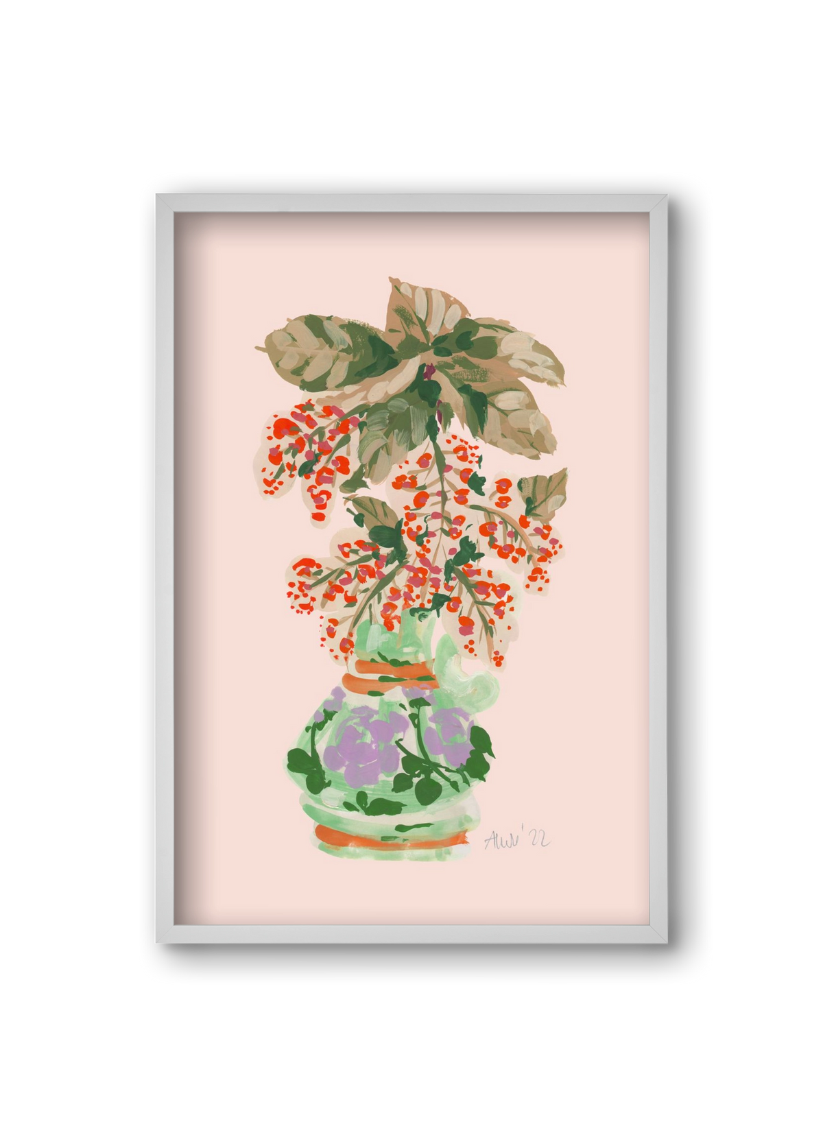 Apple Blossom In Vase- red, 20x30 cm (20x30 cm), Fehér keret